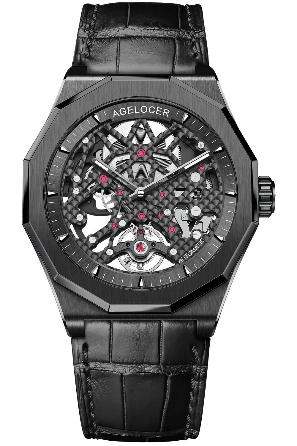 AGELOCER Men's Skeleton Mechanical Watch - Genuine Black Steel Case & Rubber Band - Top Luxury Brand for Men | Perfect for Business, Casual & Formal Occasions