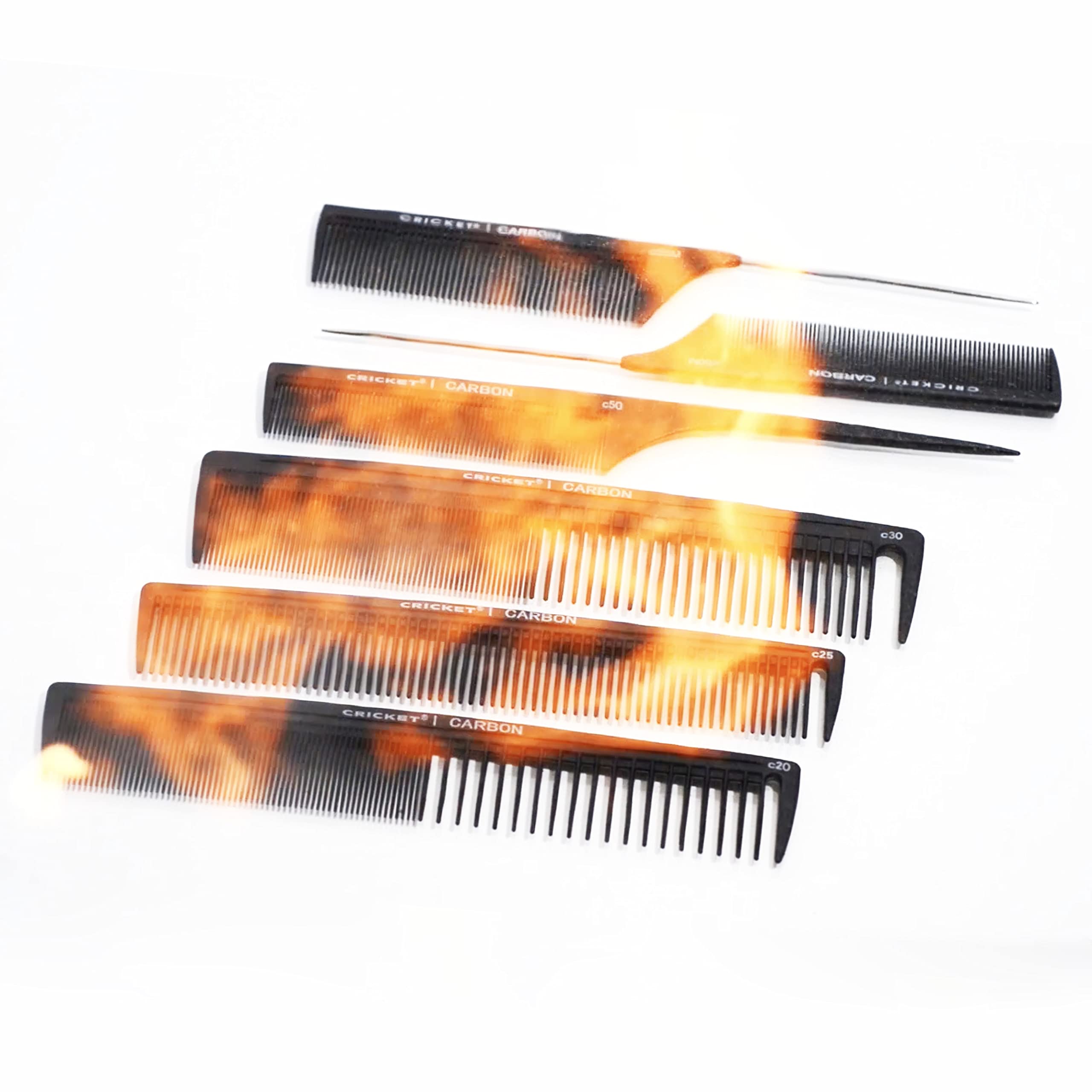 Professional Cricket C55M Carbon Rattail Comb - Medium Tooth, Heat Resistant & Anti-Static for Hair Styling, Coloring & Lifting | Perfect for Salon, Home Use & Hairdressing Tools