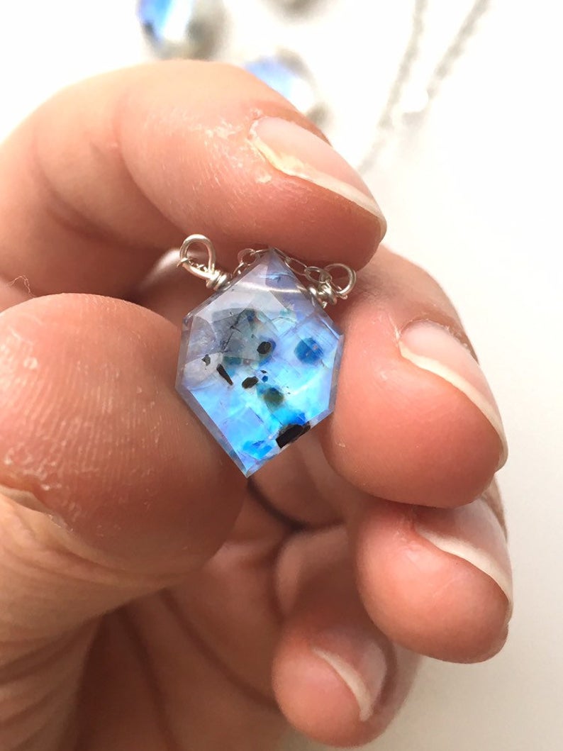 Rainbow Moonstone Pendant Necklace - Sterling Silver or 14K Gold Filled - Healing Crystal Jewelry for Meditation & Spiritual Protection
