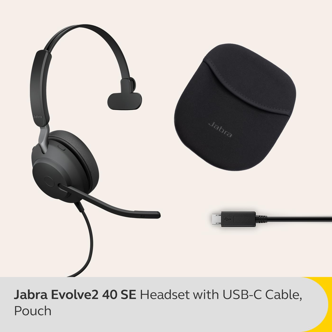 Jabra Evolve2 40 SE Wired Mono Headset with Active Noise Cancellation & 3-Mic Call Technology - USB-C Connectivity for Zoom, Google Meet, Microsoft Teams & UC Platforms - Black - Perfect for Home Office, Remote Work & Call Centers