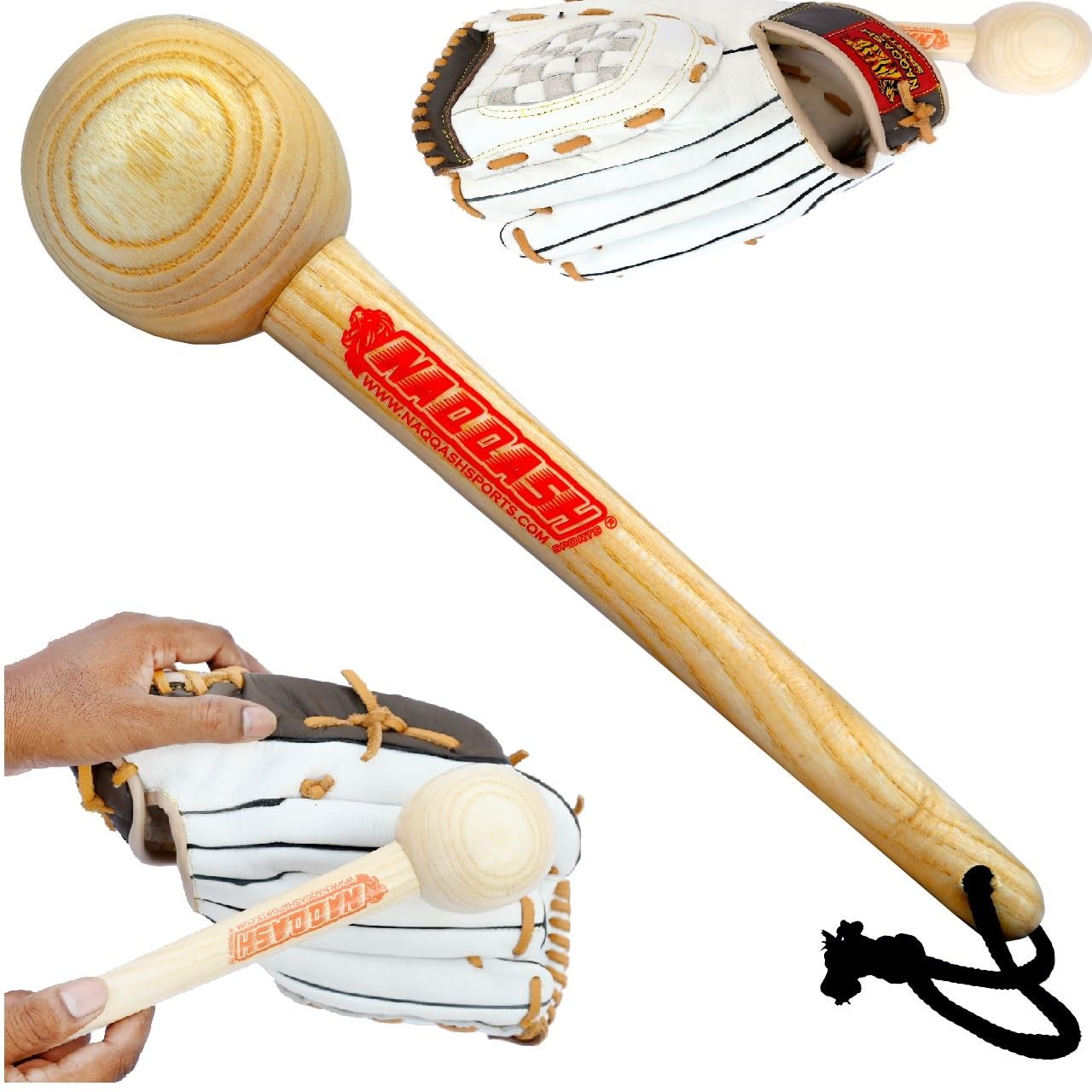 NAQQASH SPORTS Baseball Glove Mallet - Premium Solid Wood Mitt Shaping Hammer for Breaking in Softball & Baseball Gloves | Perfect for Adult & Youth Catchers | Ideal for Training, Practice & Game Preparation