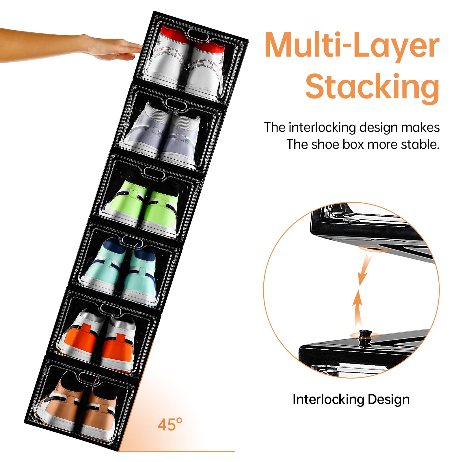 12 Pack Clear Large Shoe Storage Boxes with Magnetic Door - Stackable Shoe Organizer for Sneaker Display | Fits Up to US Size 12 | Easy Assembly Transparent Shoe Containers | Perfect for Closet Organization, Shoe Collection Display & Home Storage Solutions
