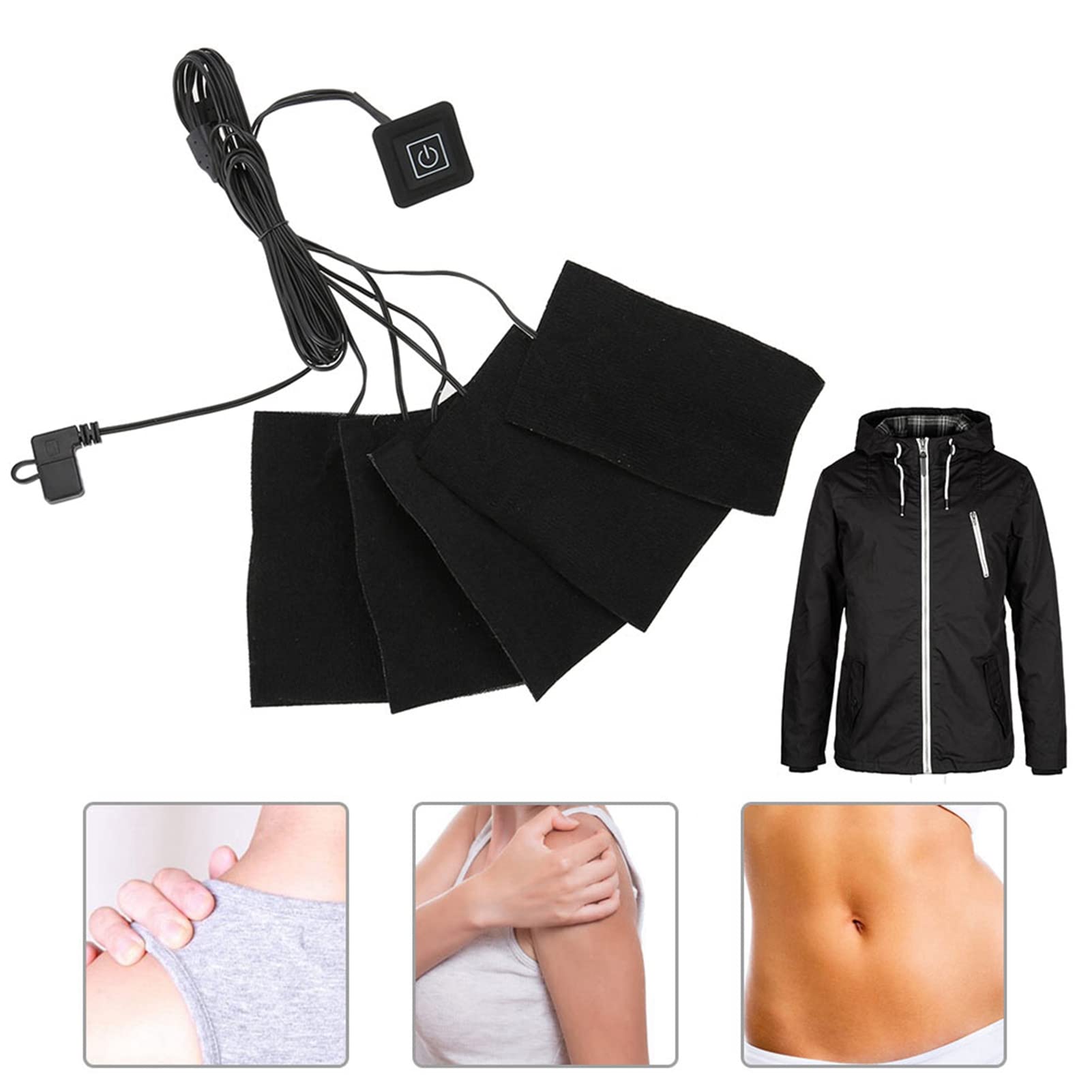 3-Speed USB Electric Heating Pads - Portable Waterproof Foldable Heating Pad Set with 5 Jacket Pads - Electric Heating Clothes for Winter Camping, Hiking, Outdoor Activities & Home Use