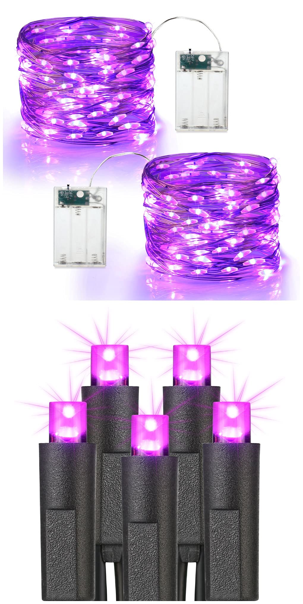 Brizled 2 Pack 60 LED Purple Halloween Fairy Lights + 100 LED 5MM Purple String Lights - Indoor Halloween Decorations for Party, Home, Yard & Outdoor Decor
