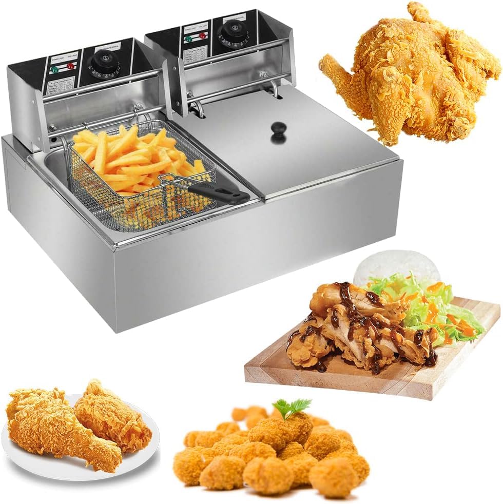 **RICA-J 3500W Commercial Electric Deep Fryer - 12L Stainless Steel Oil Tank with Basket & Lid for Restaurants, Fast Food Shops & Home Use - Perfect for Frying Chicken, French Fries, Fish & Donuts**