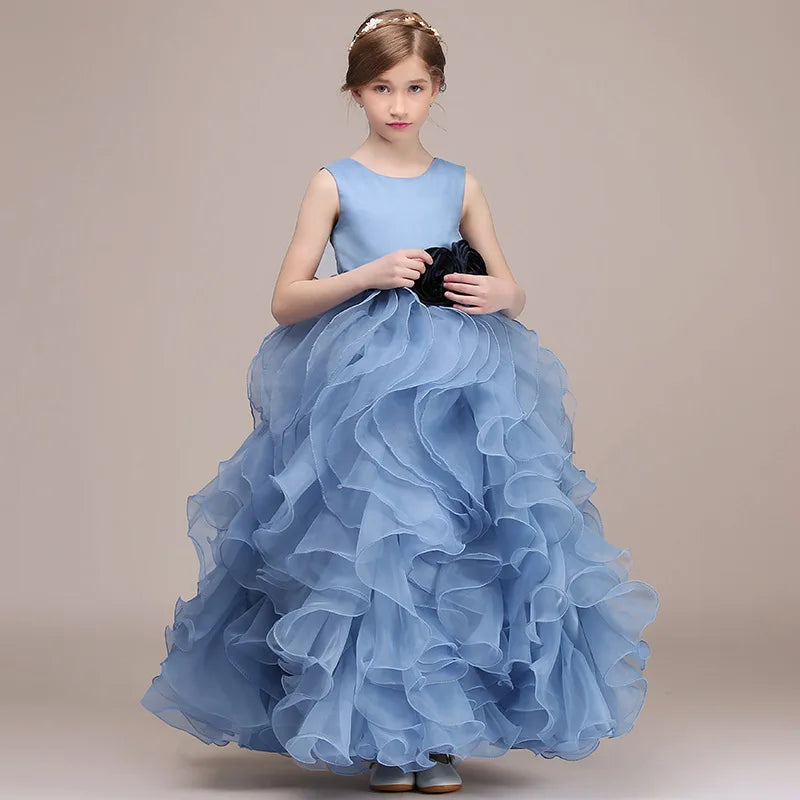 Elegant Blue Organza Princess Gown for Formal Birthday Parties & Special Occasions - Perfect for Quinceañeras, Proms, and Evening Events