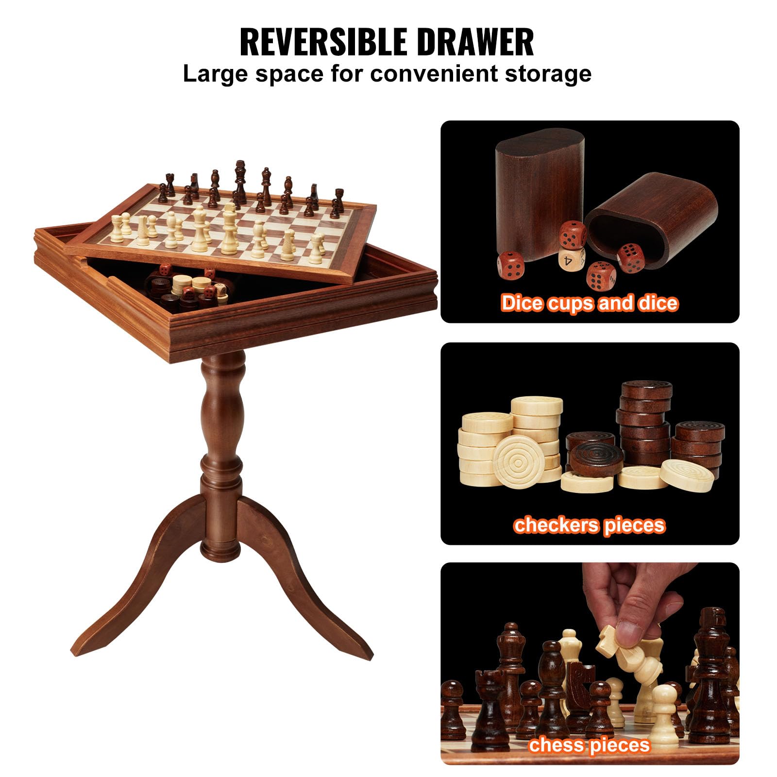 VEVOR 3-in-1 Chess Checkers Backgammon Game Table Set - 18 Inch Premium Wooden Board Game Table - Luxury Combo Game Set for Family & Friends - Perfect for Game Nights, Living Room Decor & Gift Giving