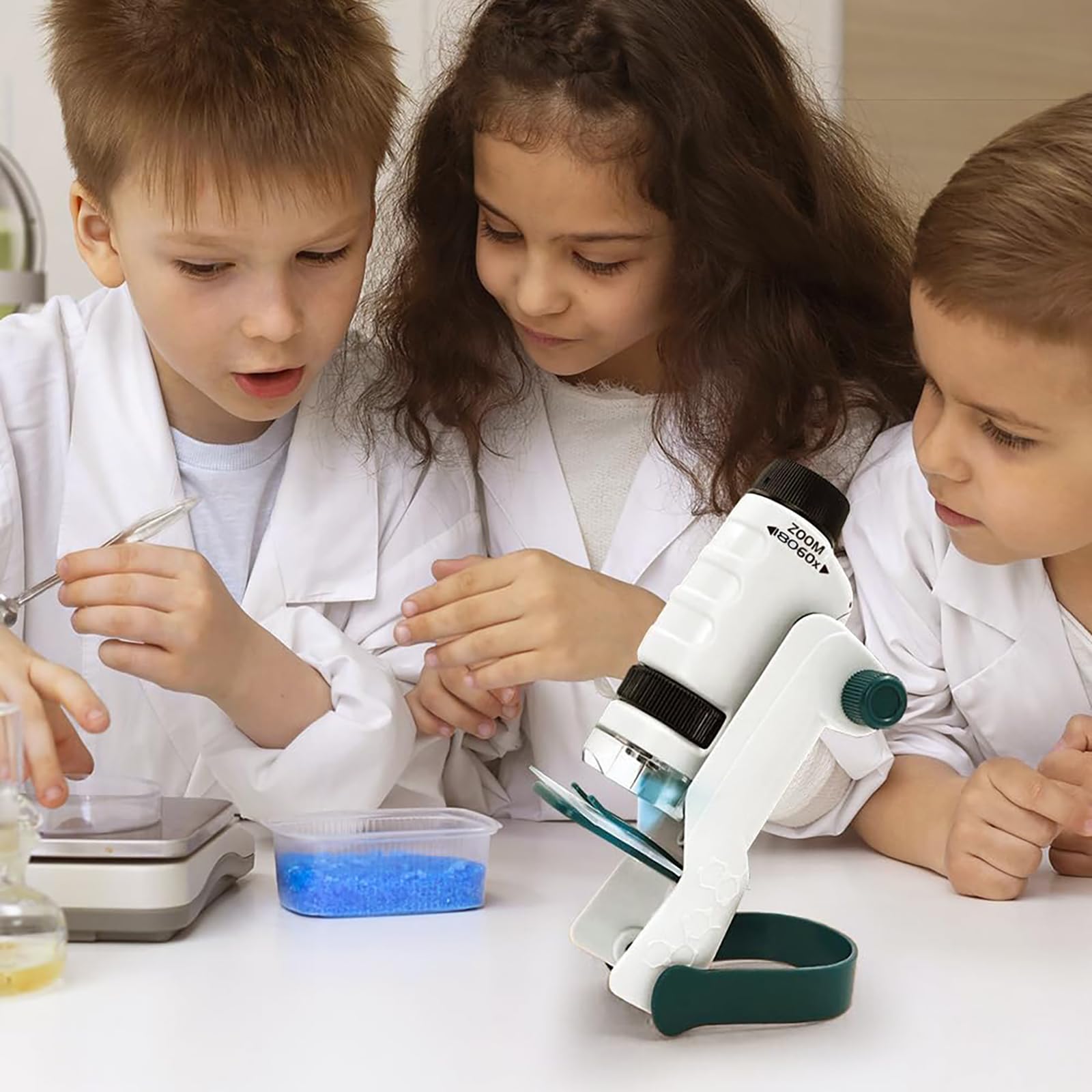 **Mini Microscope for Kids & Adults - Portable Pocket Microscope Toy with LED Light, 60x-120x Magnification - Science Educational Kit for Little Scientists - Perfect for Classroom, Outdoor Exploration & STEM Learning (White)**