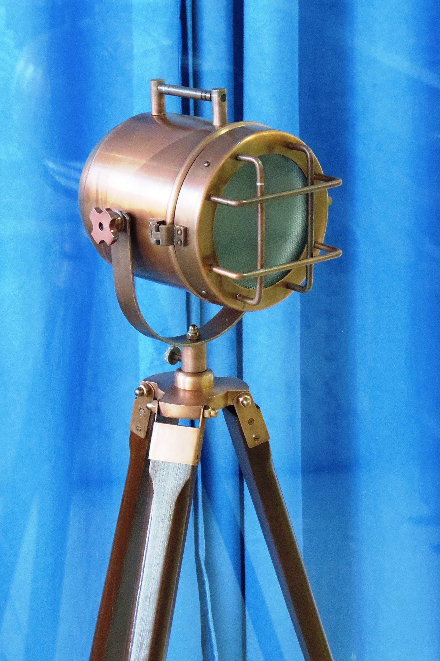 Vintage Copper Antique Marine Tripod Lamp - Portable Office & Floor Lamp with Nautical Design - Perfect for Home Decor, Study Room, or as a Unique Gift for Nautical Lovers