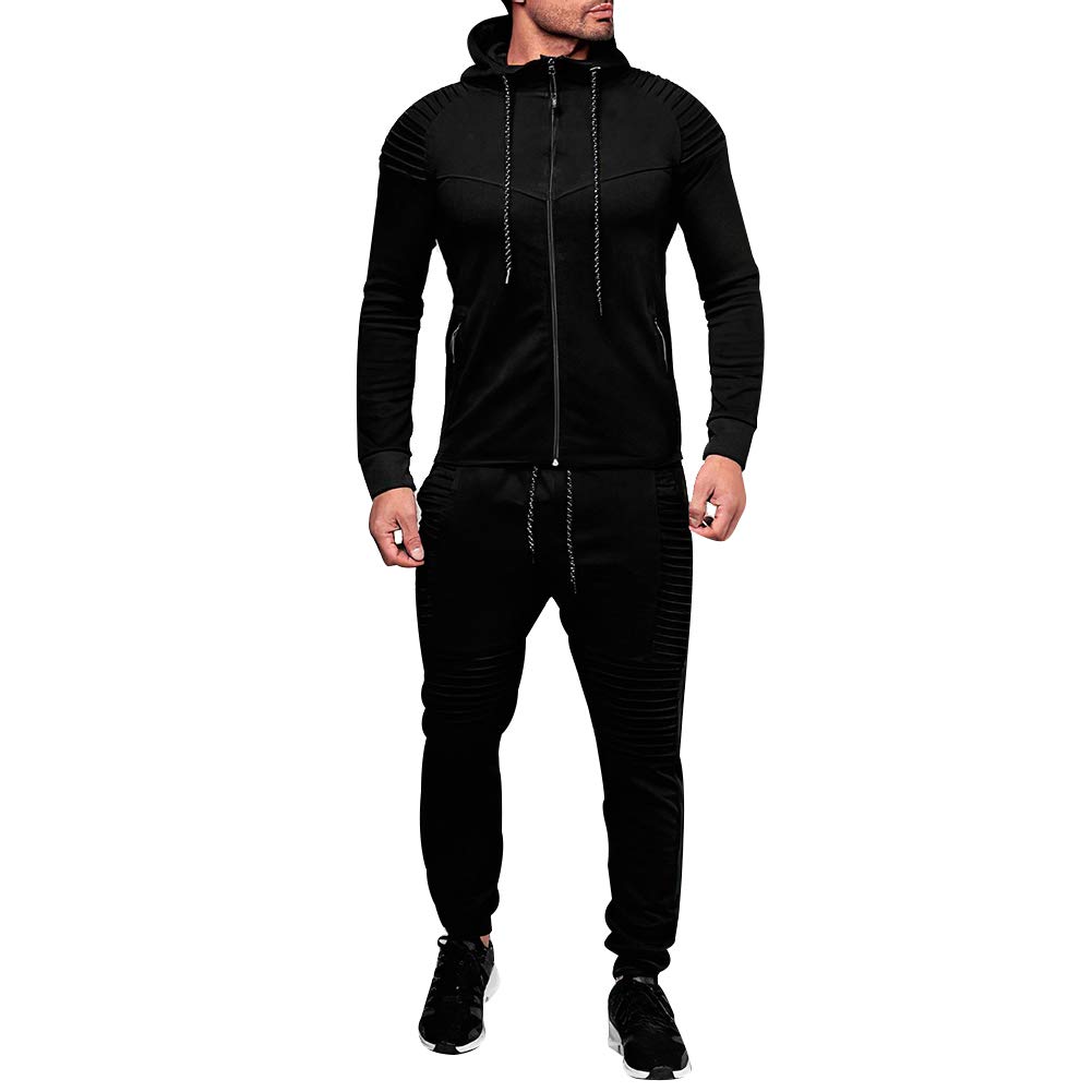 Men's Casual Full Zip Hoodie Tracksuit Set - Lightweight Jogging Sweatsuit for Running, Gym & Lounge Wear - Breathable Athletic Sportswear for Men