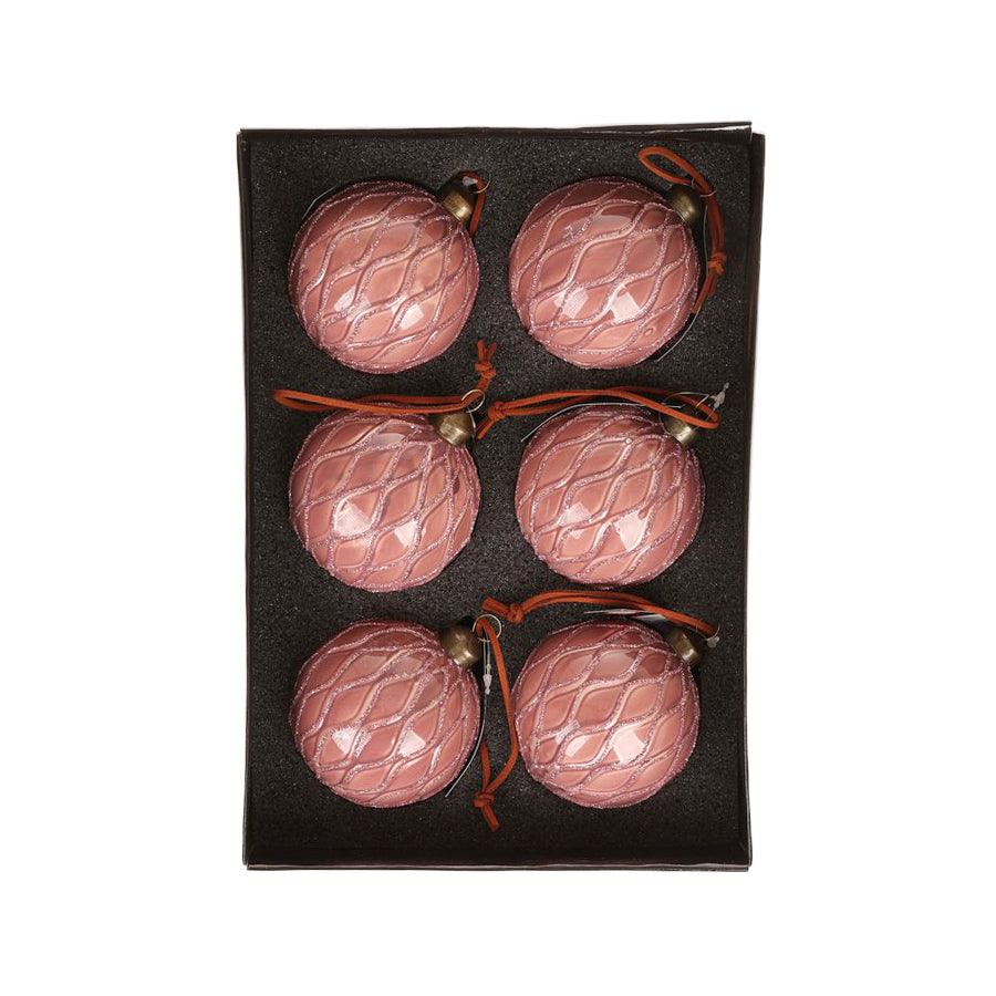 JLINE Christmas Glass Ornament Ball Set - 8cm, 6-Piece Vintage Pink Decorations for Holiday Tree, Home & Party Decor