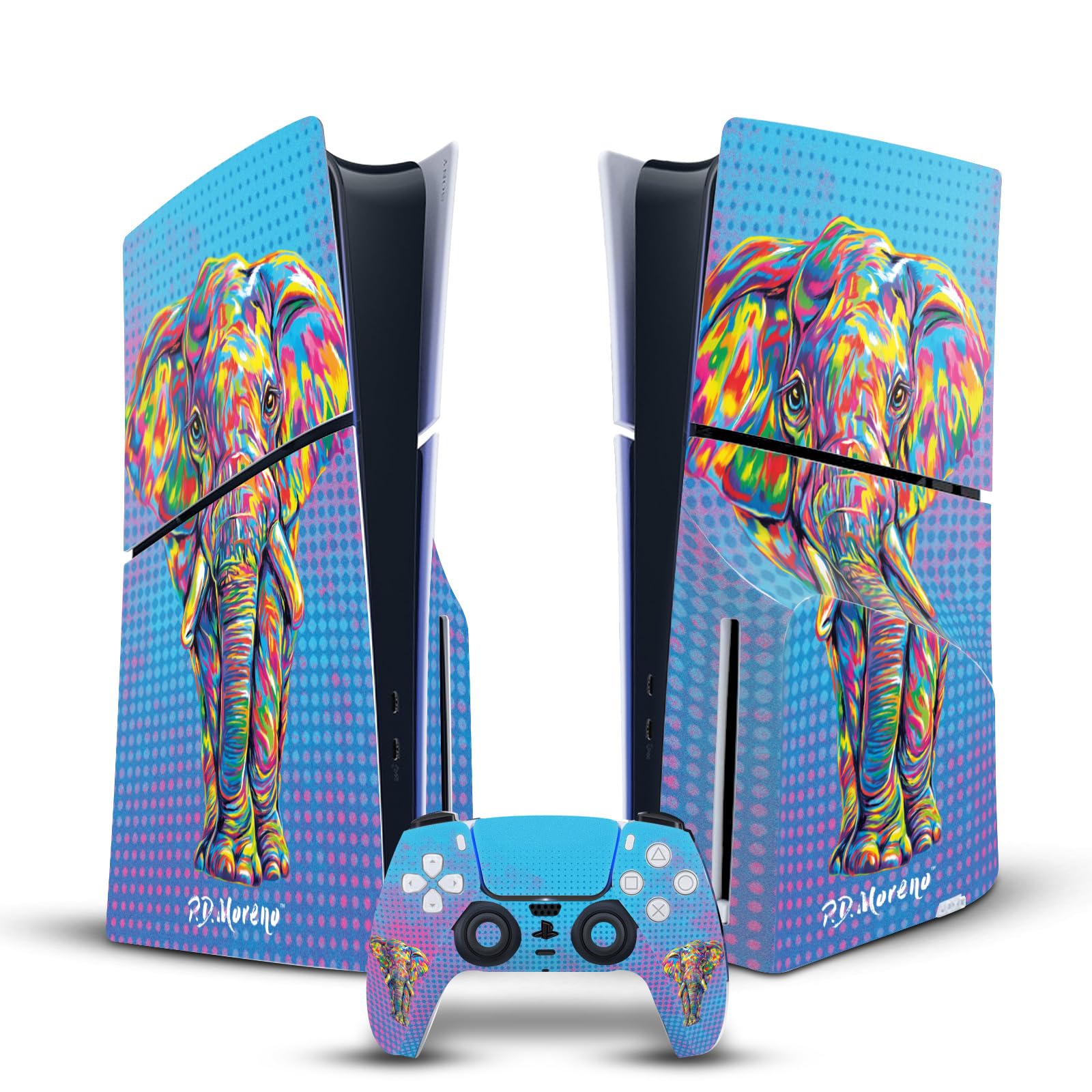 Official P.D. Moreno Elephant Animals II Vinyl Skin Sticker for Sony PlayStation 5 PS5 Slim/Pro Disc Edition Console & DualSense Controller - Gaming Decal for Customization & Protection - Perfect for Gamers, Collectors, and PS5 Enthusiasts