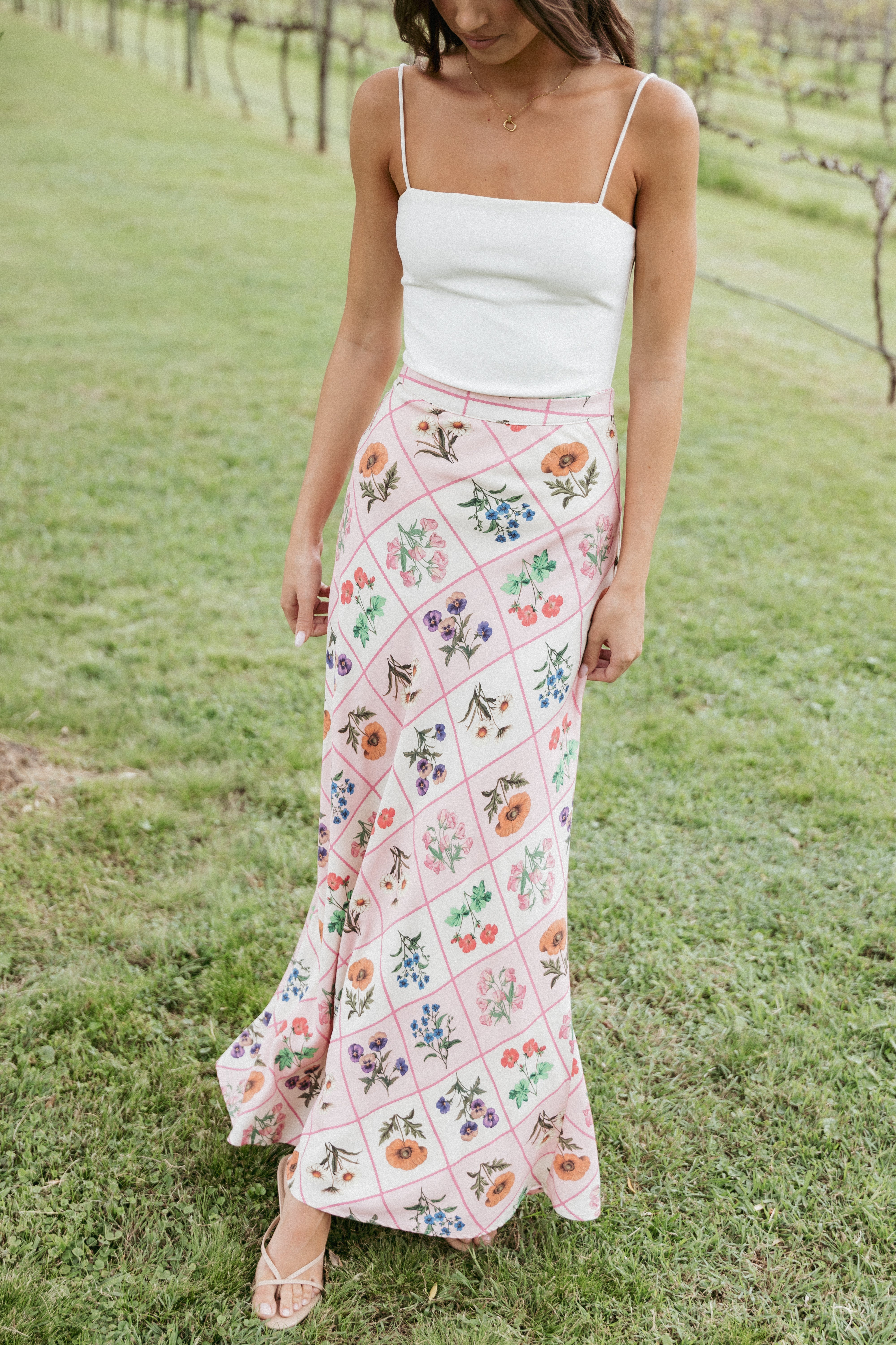 Brinley Maxi Skirt Floral Tile Print - Women's Flowy Long Skirt for Summer, Beach, Boho Style | Perfect for Vacations, Date Nights & Casual Outings