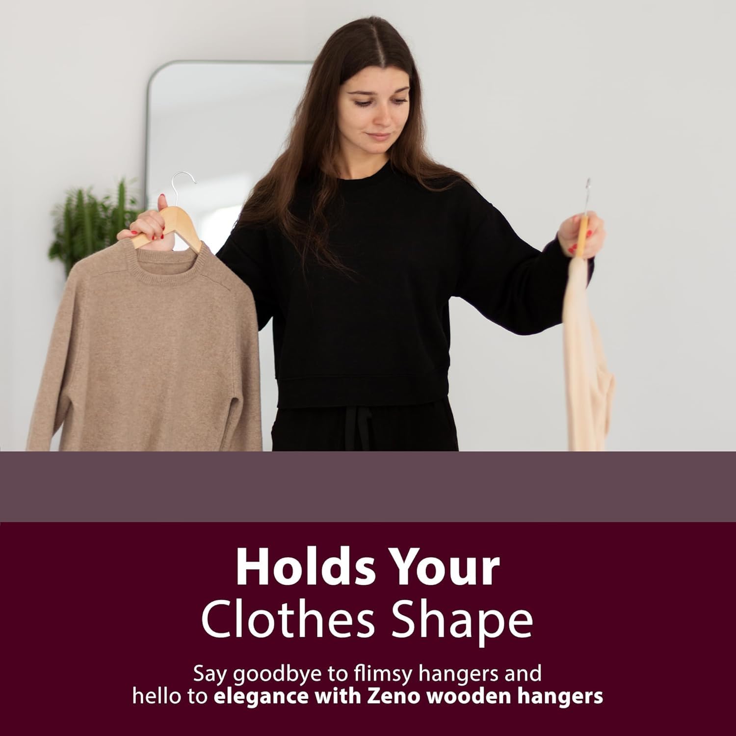 Premium 40-Pack ZENO Wooden Coat Hangers with 360° Rotating Hooks - Space Saving Closet Organizer for Jackets, Suits & Sweaters | Durable Round Trouser Bar & Shoulder Notches | Perfect for Home, Office & Retail Store Wardrobe Organization