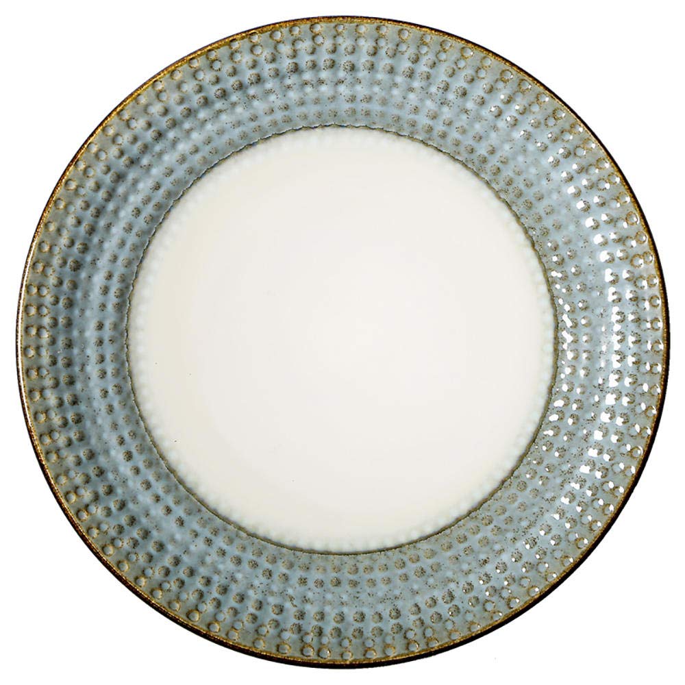 9.5 Inch Large Round Embossed Edge Ceramic Plate - Multi-Purpose Serving Dish for Butter, Salad & Dessert - Elegant Dining & Entertaining Tableware