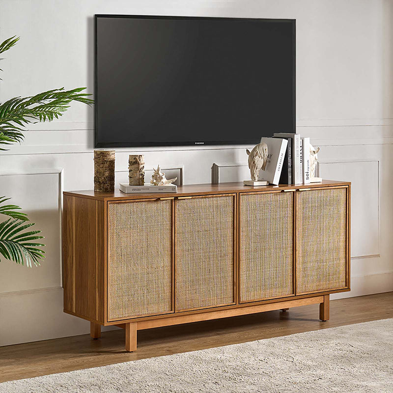 Otmar 63-Inch Wide Natural Rattan Mesh Sideboard with Storage - Multi-Purpose Buffet Cabinet for Dining Room, Living Room, or Entryway - Perfect for Home Decor and Organizing Dishes, Linens & More