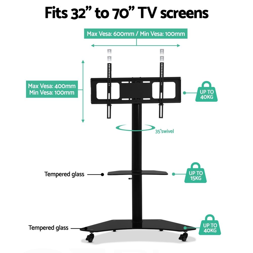 Artiss Mobile TV Stand for 32-70 Inch TVs - Adjustable Height Rolling TV Cart with Wheels, Sturdy Universal TV Mount Bracket for Living Room, Bedroom, or Office