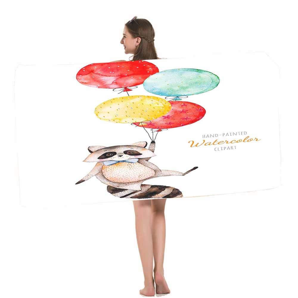 Floral Cute Little Raccoon with Colorful Balloons Beach Towel 64
