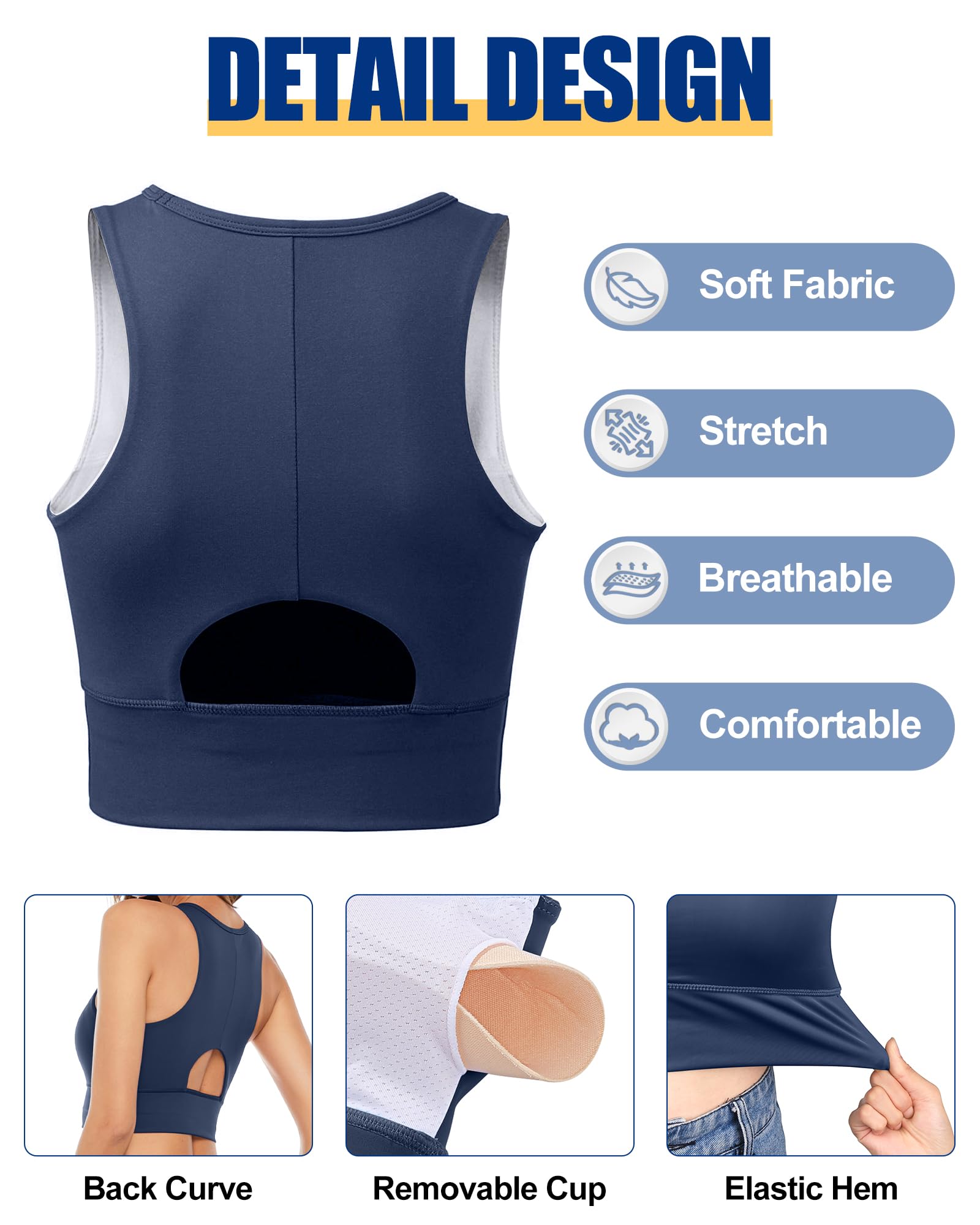 Nine Bull High Impact Sports Bras for Women - Removable Padded Yoga Racerback Workout Crop Top for Running, Gym & Fitness Training