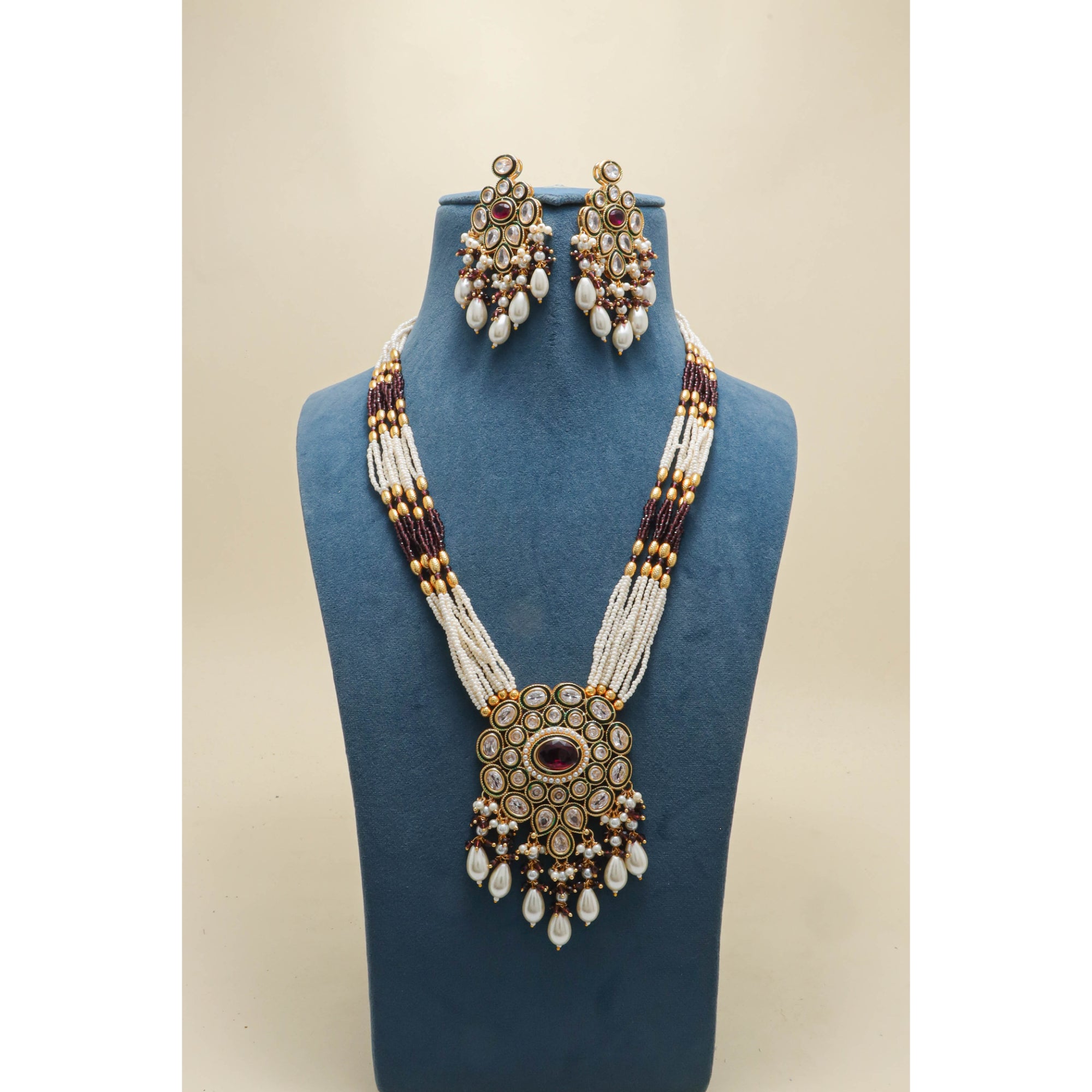 ADITI KUNDAN MALA Full Set - Traditional Indian Kundan Necklace Set for Women - Perfect for Weddings, Parties & Festive Occasions