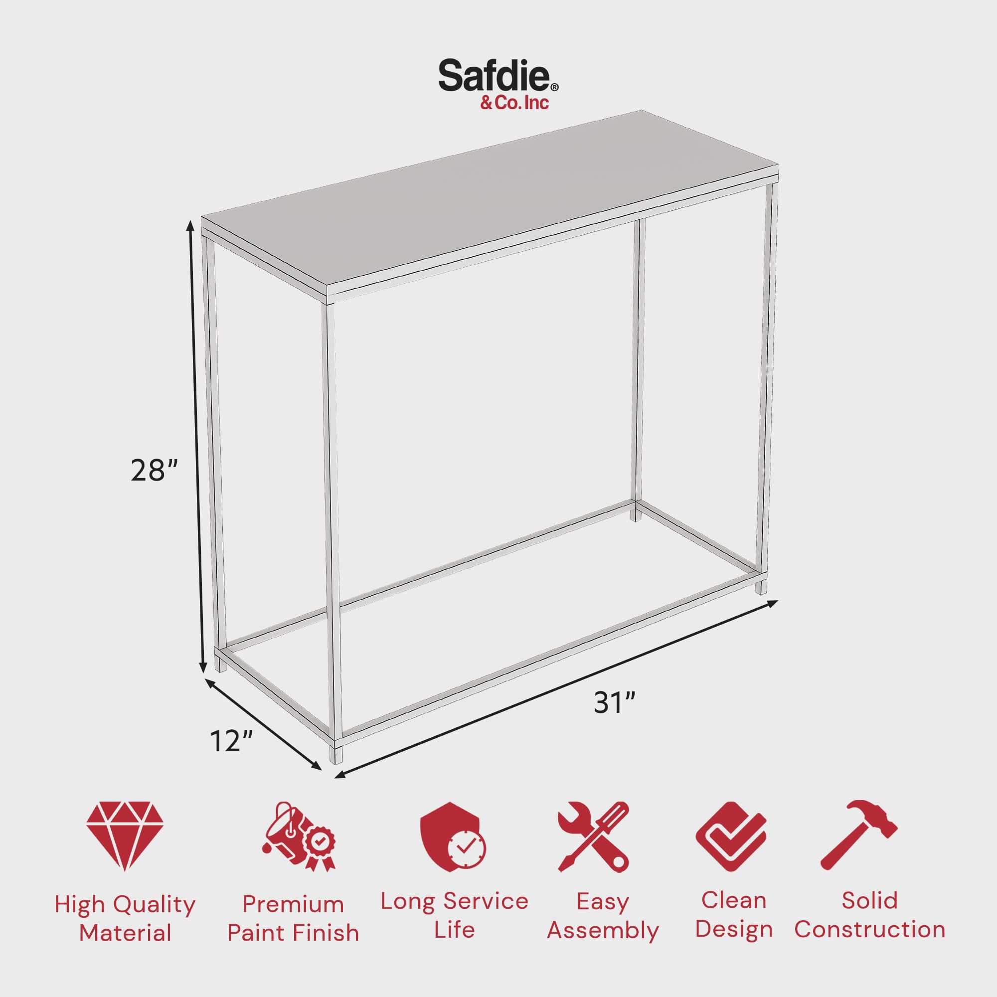 Safdie & Co. White Marble Console Table with Gold Metal Base - 31
