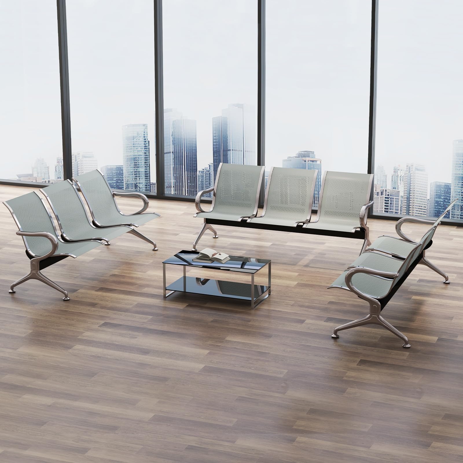 Kinsuite 2-Piece Waiting Room Chair Set - 3-Seat Reception Bench for Office, Airport, Bank & Hospital | Durable Guest Chairs for Business Waiting Areas | Silver Metal Frame | Perfect for Lobbies, Clinics and Corporate Spaces