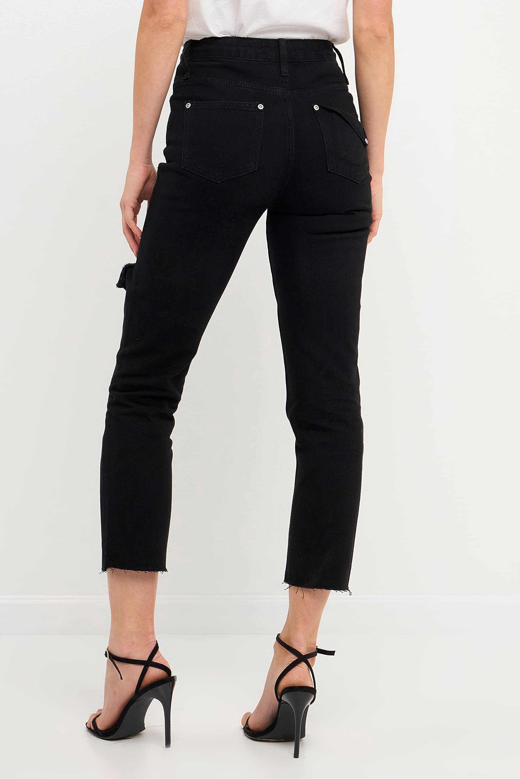 English Factory Women's Distressed High Waist Mom Jeans - Black Vintage Denim Pants for Casual Wear & Street Style Outfits