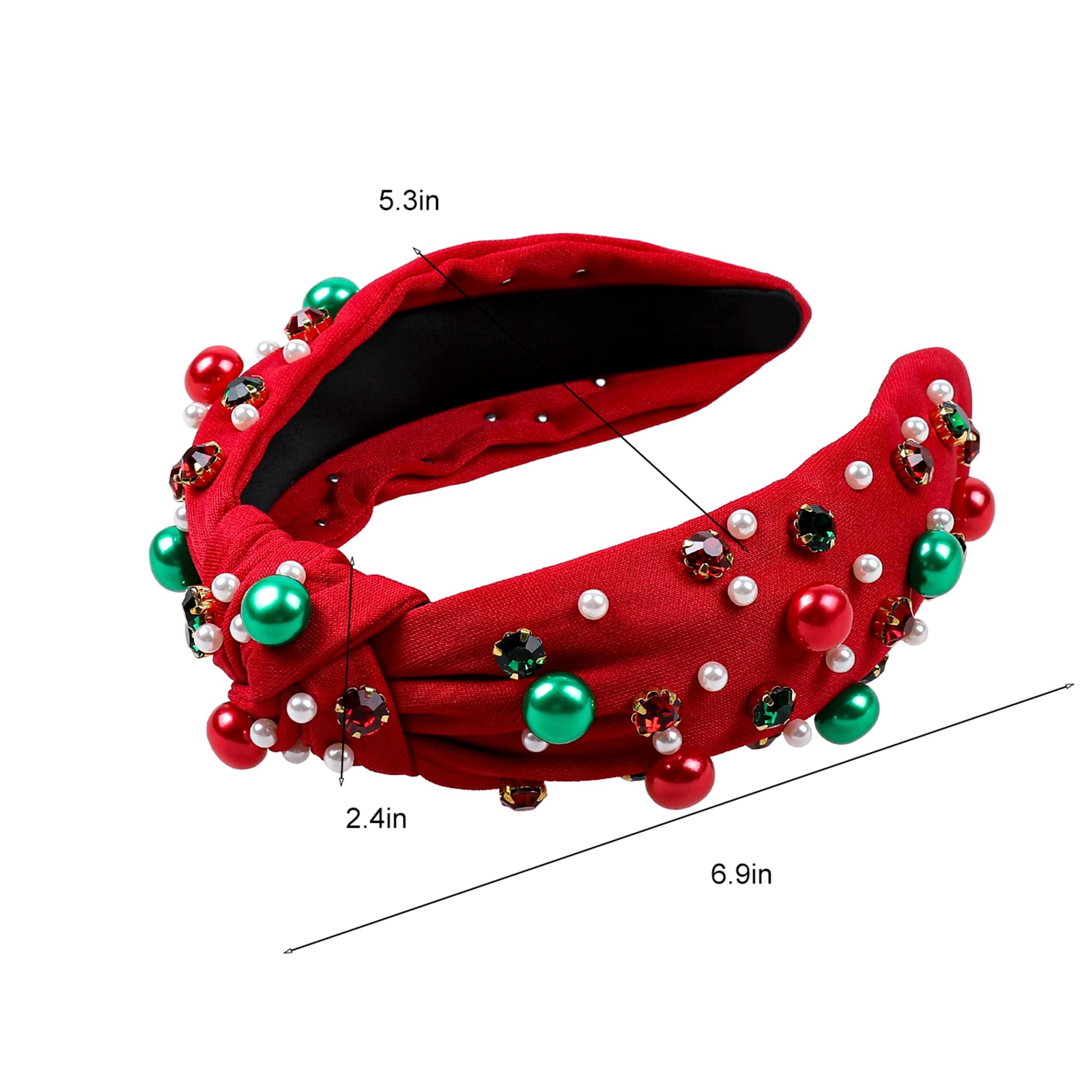 Sparkly Christmas Headbands for Women & Girls - Elegant Red Headband with Jeweled Pearls for Holiday Parties & Festive Occasions