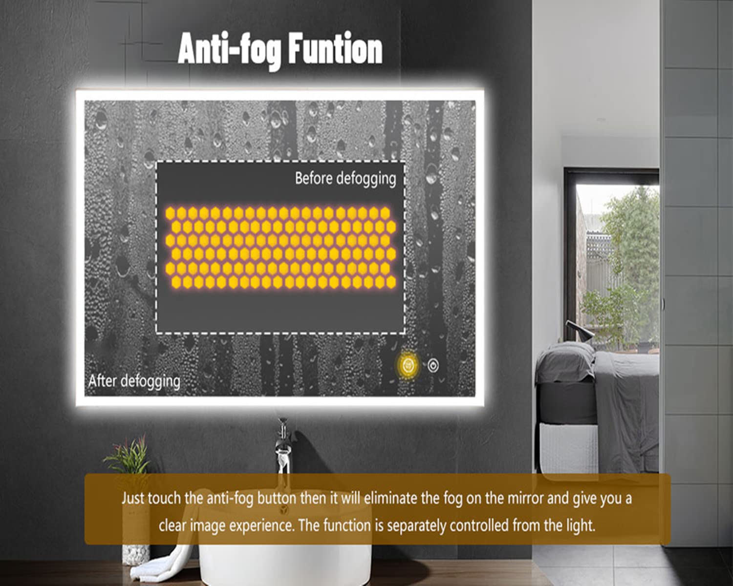 DECORAPORT 60 x 36 Inch LED Bathroom Mirror with Lights - Dimmable Smart Bluetooth Vanity Mirror with Anti-Fog Technology - Perfect for Makeup, Shaving & Home Decor