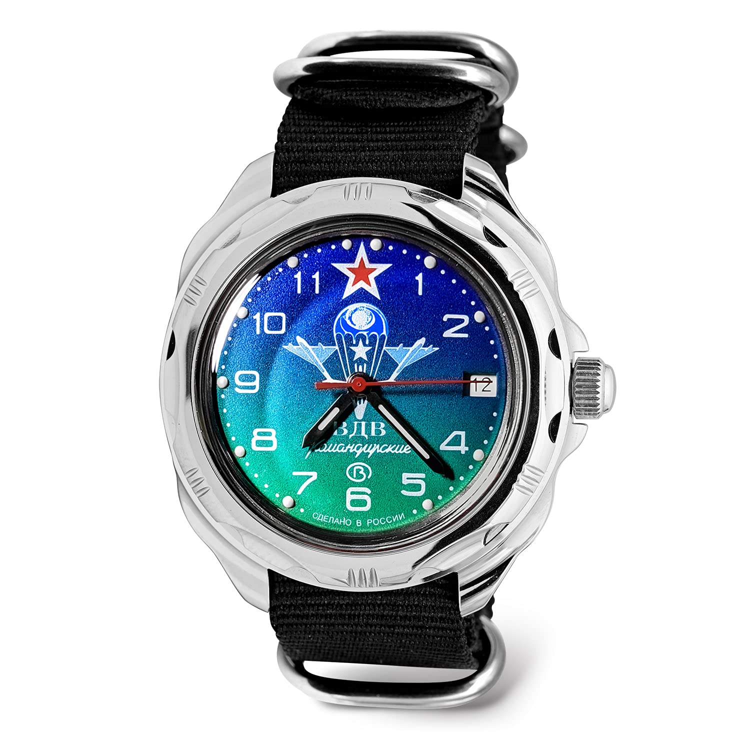 Vostok Komandirskie VDV Russian Airborne Troops Military Mechanical Watch for Men - Black Strap Model 211818 | Business, Casual & Fashion Timepiece | Perfect for Outdoor Adventures, Office Wear & Military Enthusiasts