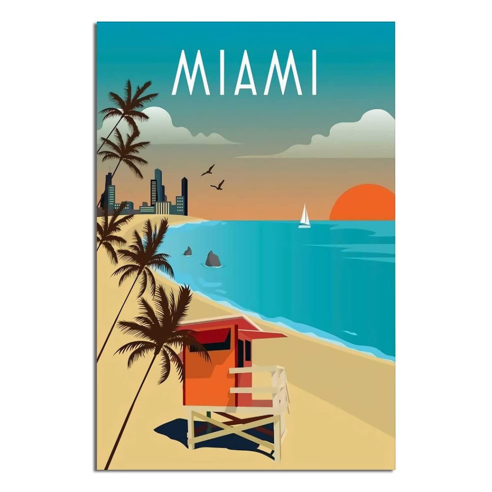 Vintage Miami Beach Travel Posters - Canvas Wall Art Prints for Living Room, Office & Bedroom Decor - Tropical Coastal Theme Wall Paintings for Home & Vacation Vibes