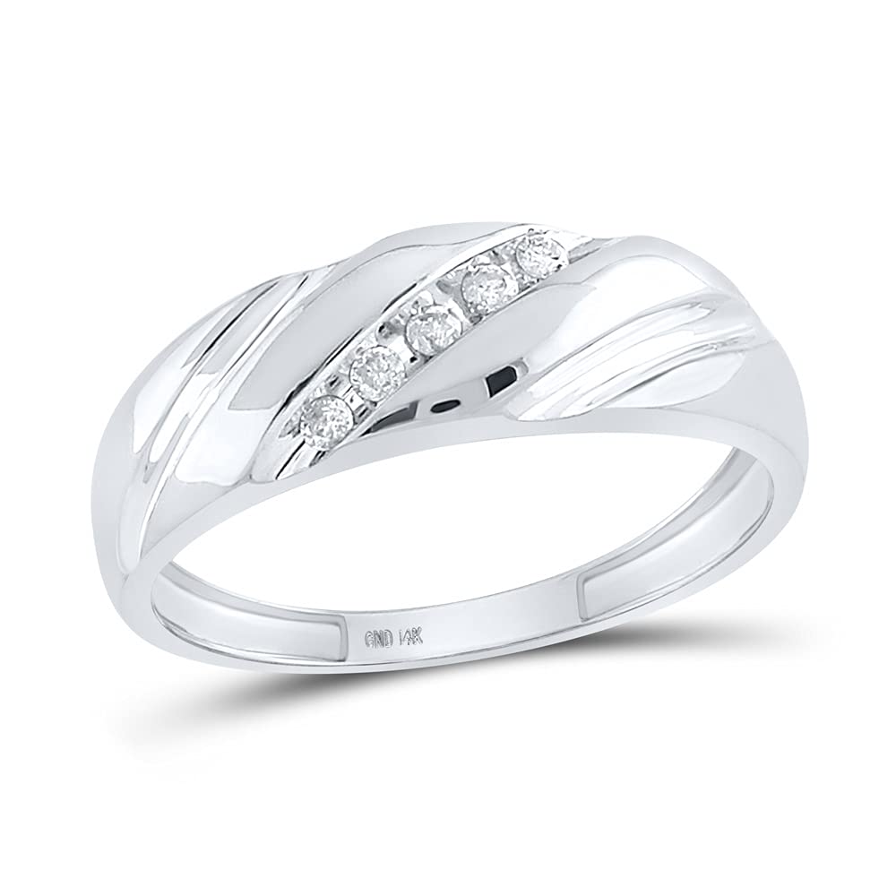 10K White Gold Men's Round Diamond Wedding Band Ring - 1/10 CTTW | Classic Solitaire Engagement Ring for Him | Perfect for Anniversaries, Proposals & Special Occasions