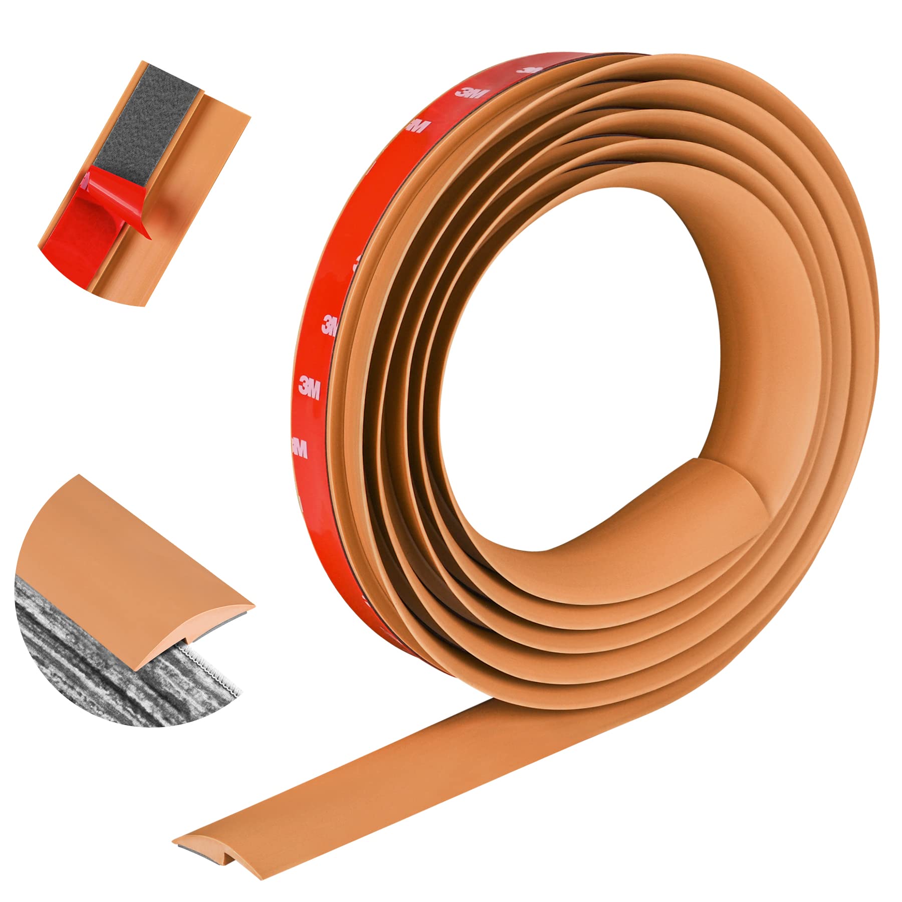 10Ft Self-Adhesive PVC Floor Transition Strip - Brown Carpet to Tile Threshold Trim, Peel & Stick Joining Strip for Height Under 5mm | Perfect for Doorways, Room Dividers & Hard Surface Flooring Transitions