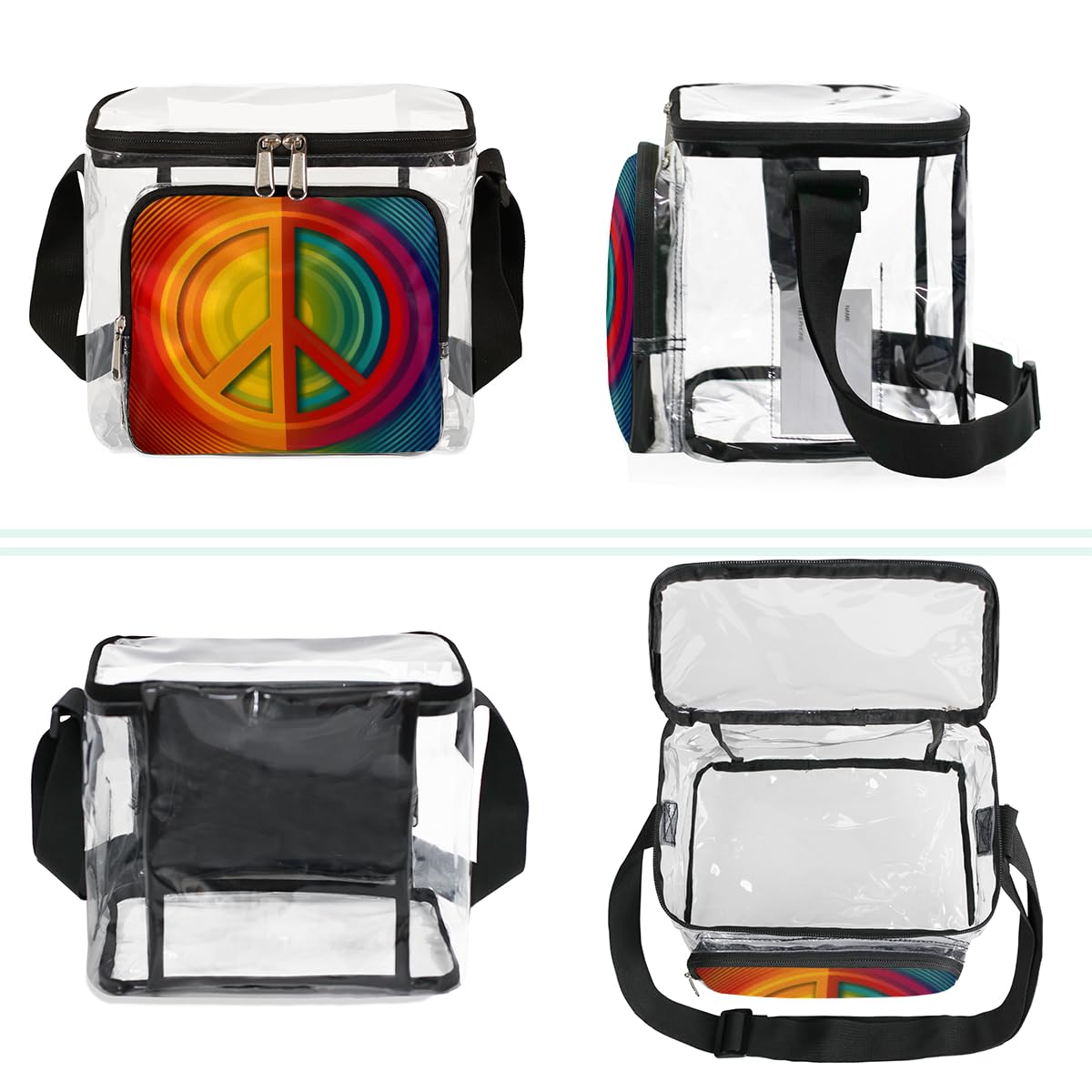 GzLeyigou Clear Peace Symbol Tote Bag with Handles - Transparent Crossbody Shoulder Bag for Lunch, Outdoor Activities, Travel, Picnics, Concerts & Sports Events | Stadium Approved Multipurpose Purse for Women & Men | Perfect for Music Festivals, Beach Days and Stadium Security Checks