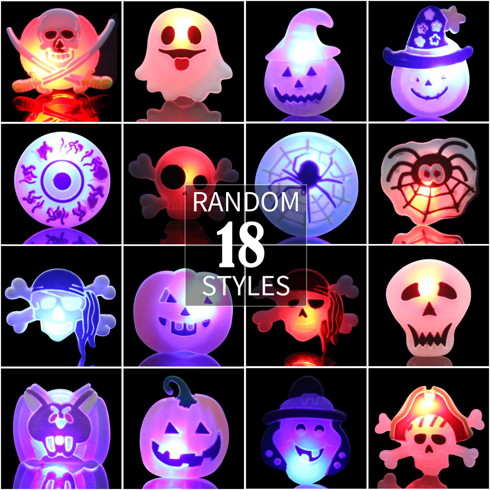 **DIYASY 63 Pcs Halloween Party Favors Set - LED Light Up Rings, Necklaces, Bracelets & Brooches Glow Toys for Kids - Bulk Party Supplies & Decorations for Trick or Treat, Costume Parties & Night Events**