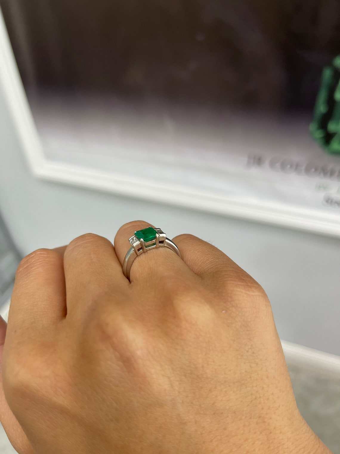 1.72tcw Elegant Three Stone Baguette Diamond & Emerald Ring in 14K Gold - Perfect for Engagement, Anniversary & Special Occasion Gifts