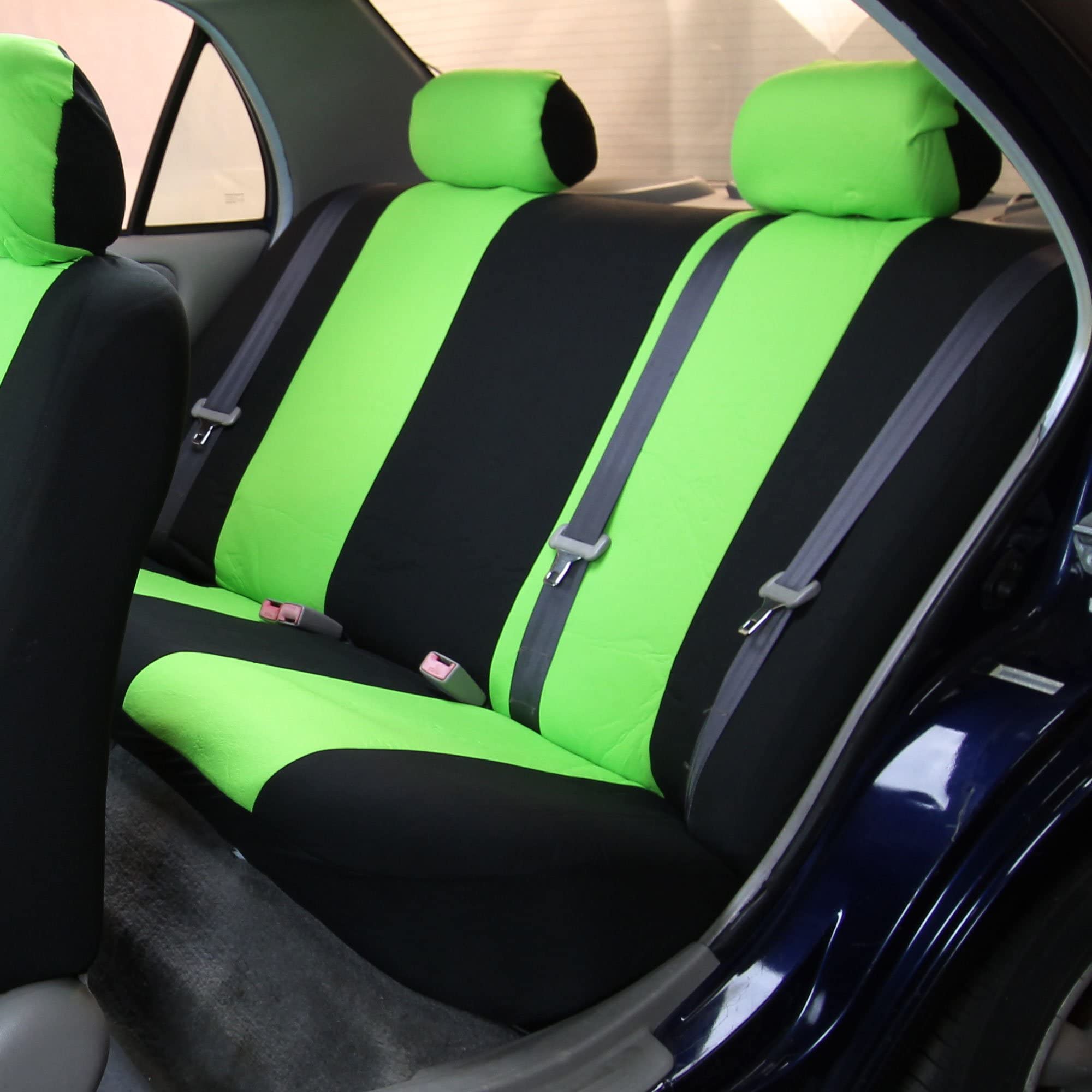 FH Group Universal Fit Car Seat Covers Full Set - Non-Slip Flat Cloth Seat Protectors for Cars, Trucks & SUVs | Green Bench Style with Dash Grip Pad | Perfect for Road Trips, Daily Commute & Interior Protection