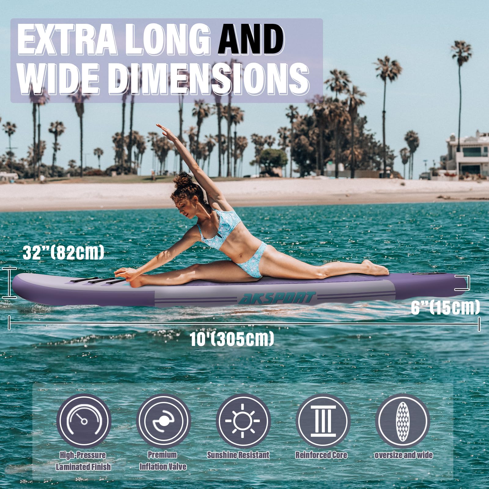 AKSPORT Inflatable Stand Up Paddle Board - Lightweight & Durable SUP Board with Premium Accessories Kit for Adults & Youth | Perfect for Yoga, Fishing & Ocean Adventures