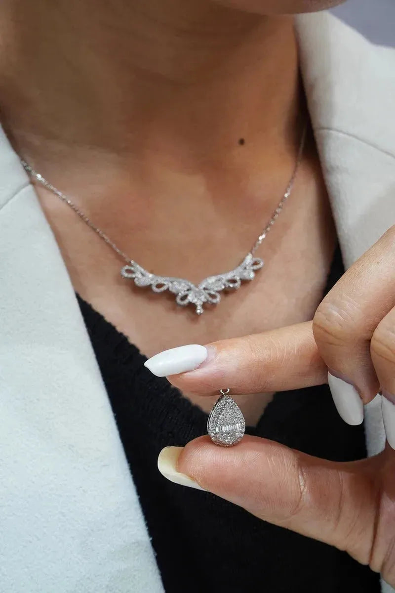 18K White Gold Angel Wings Diamond Pendant Necklace for Women - 1.06 Carat Real Natural Diamond, Luxury Engagement Jewelry Gift for Anniversary, Valentine's Day & Special Occasions