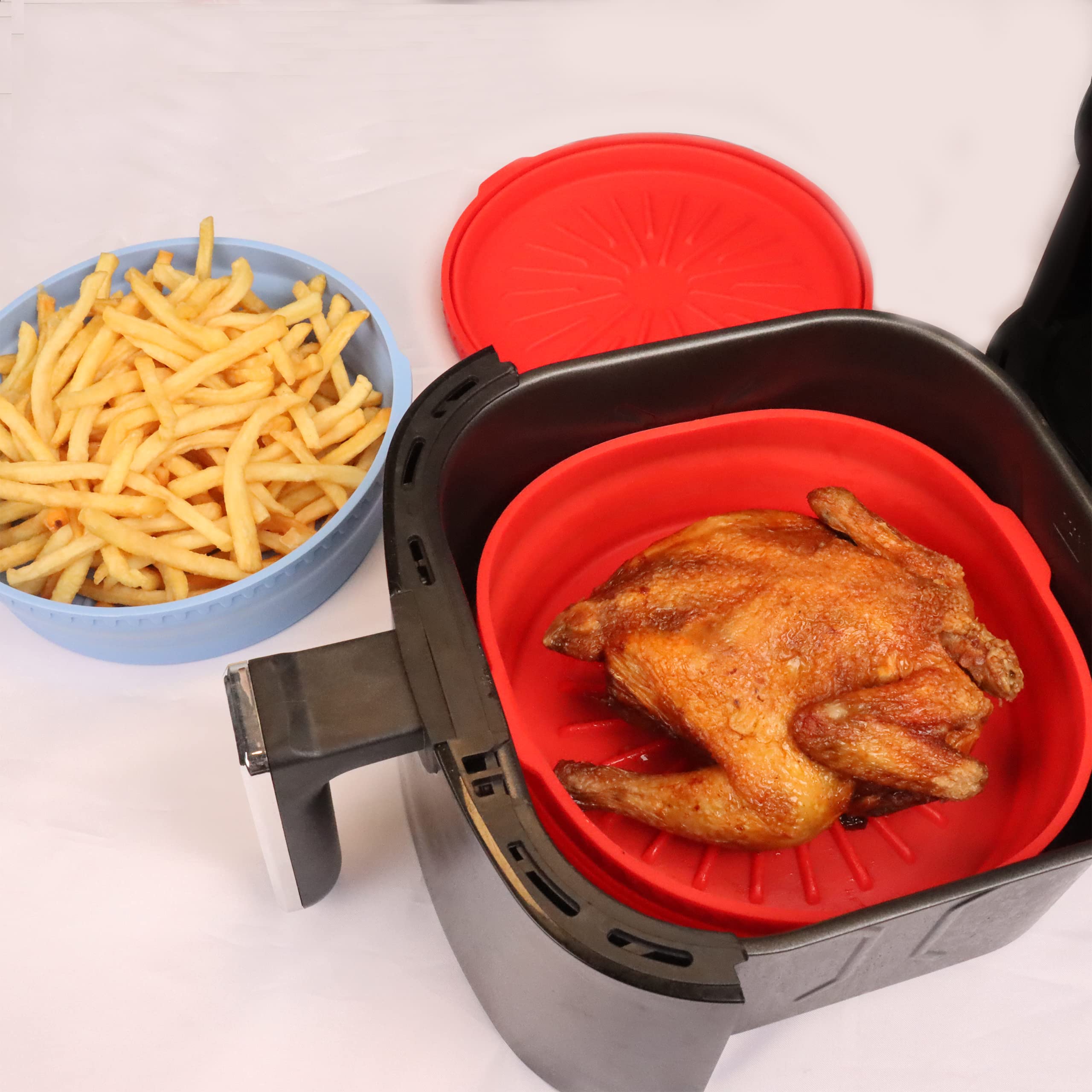 8-inch Thicken Air Fryer Silicone Liners - Reusable, Non-Stick & Food Safe Basket for 4QT to 7QT Air Fryers - Easy to Clean Oven Accessories - Perfect for Healthy Frying, Baking & Roasting