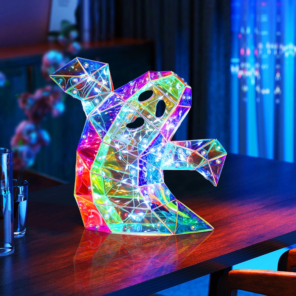 2024 New LED Prismatic Iridescent Spooky Ghost Light - Halloween Decorations for Indoor/Outdoor, Party, Yard & Haunted House Decor