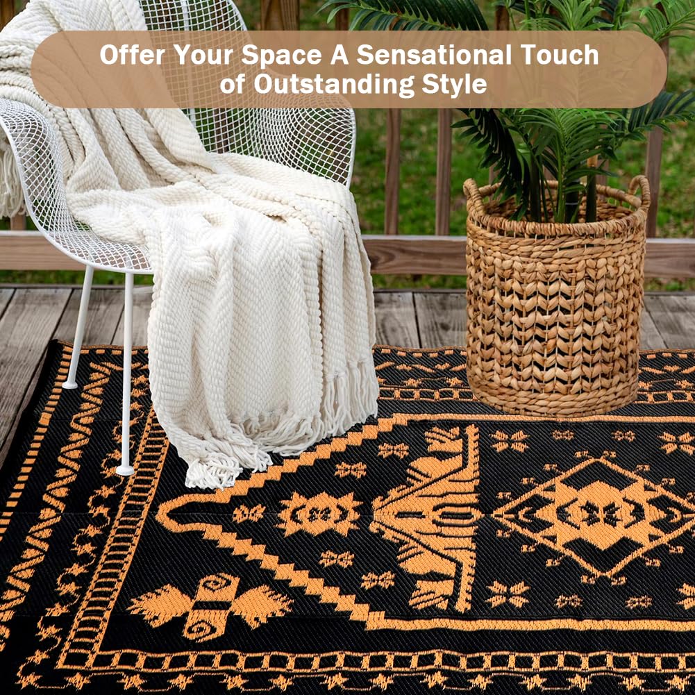 LILIOFFIC 5'x8' Waterproof Reversible Indoor Outdoor Rug - Durable Plastic Straw Mat for Patio, Deck, RV, Camping, Picnic & Beach | Portable & Easy to Clean | Perfect for Outdoor Entertaining & Relaxation