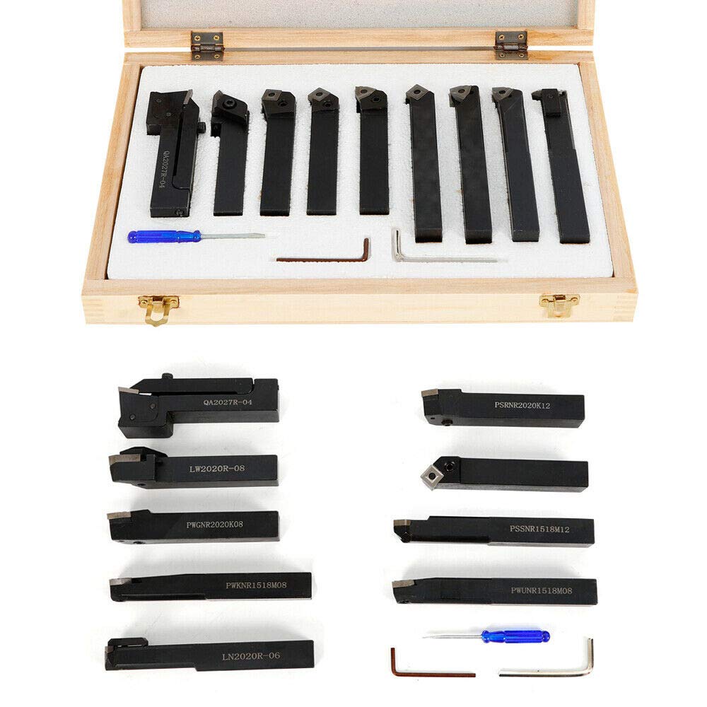 9-Piece 20mm Rotary Steel Tool Set with CNC Clamp Holder, Carbide Metal Accessories & Storage Box - 20x20mm Shank for Woodworking, Metalworking & DIY Projects