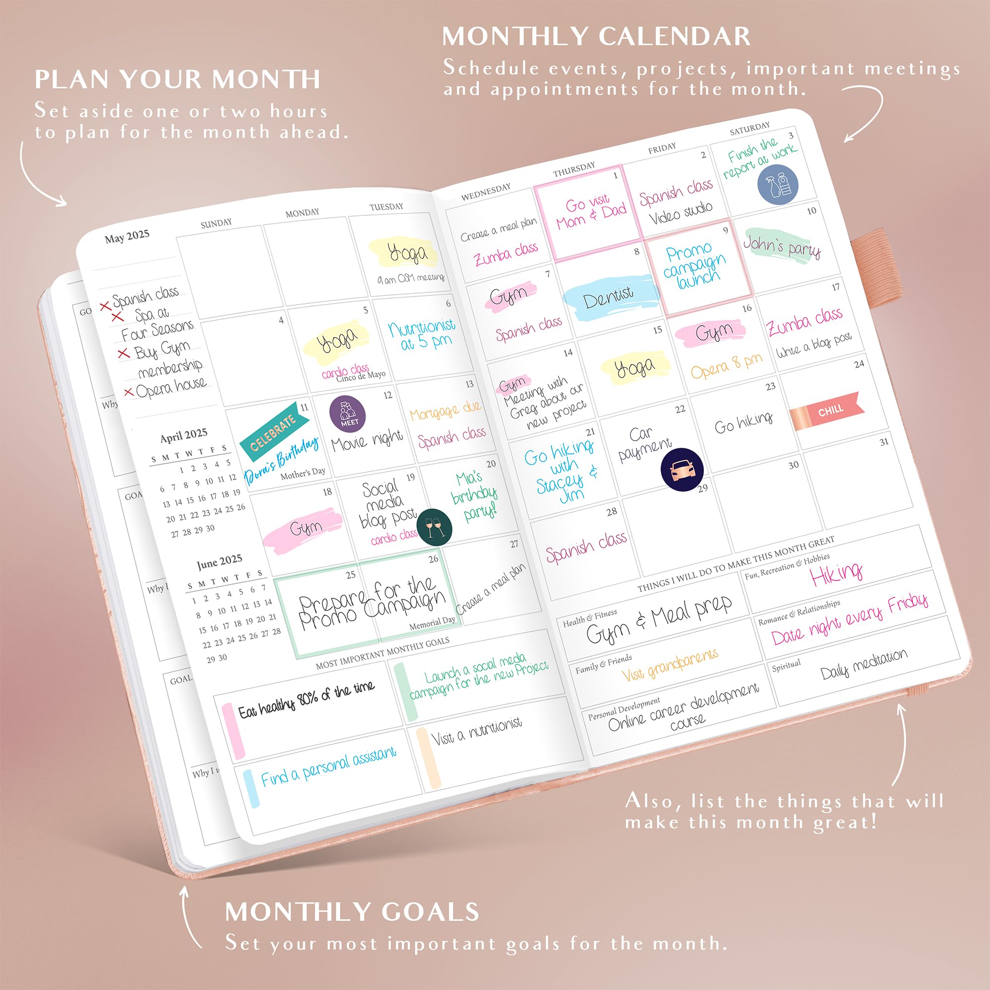 Legend Planner 2025-2026: Dated Weekly & Monthly Goal Planner - A5 Hardcover Productivity Journal & Organizer Notebook (Rose Gold) for Work, School & Personal Success