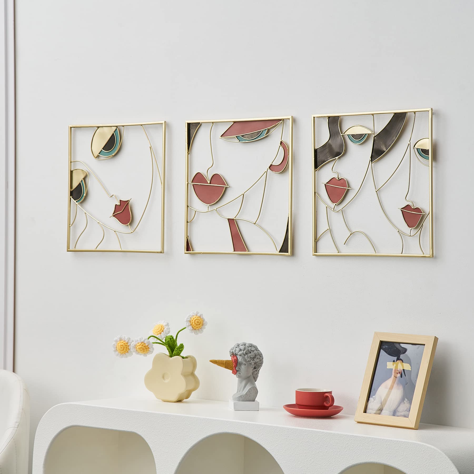 FUNTEREST Gold Metal Wall Decor Set of 3 - Modern Abstract Female Wall Art Sculptures for Home & Office - Elegant Living Room, Bedroom, Bathroom & Hotel Decorations | Perfect for Contemporary Interior Design & Gift Giving
