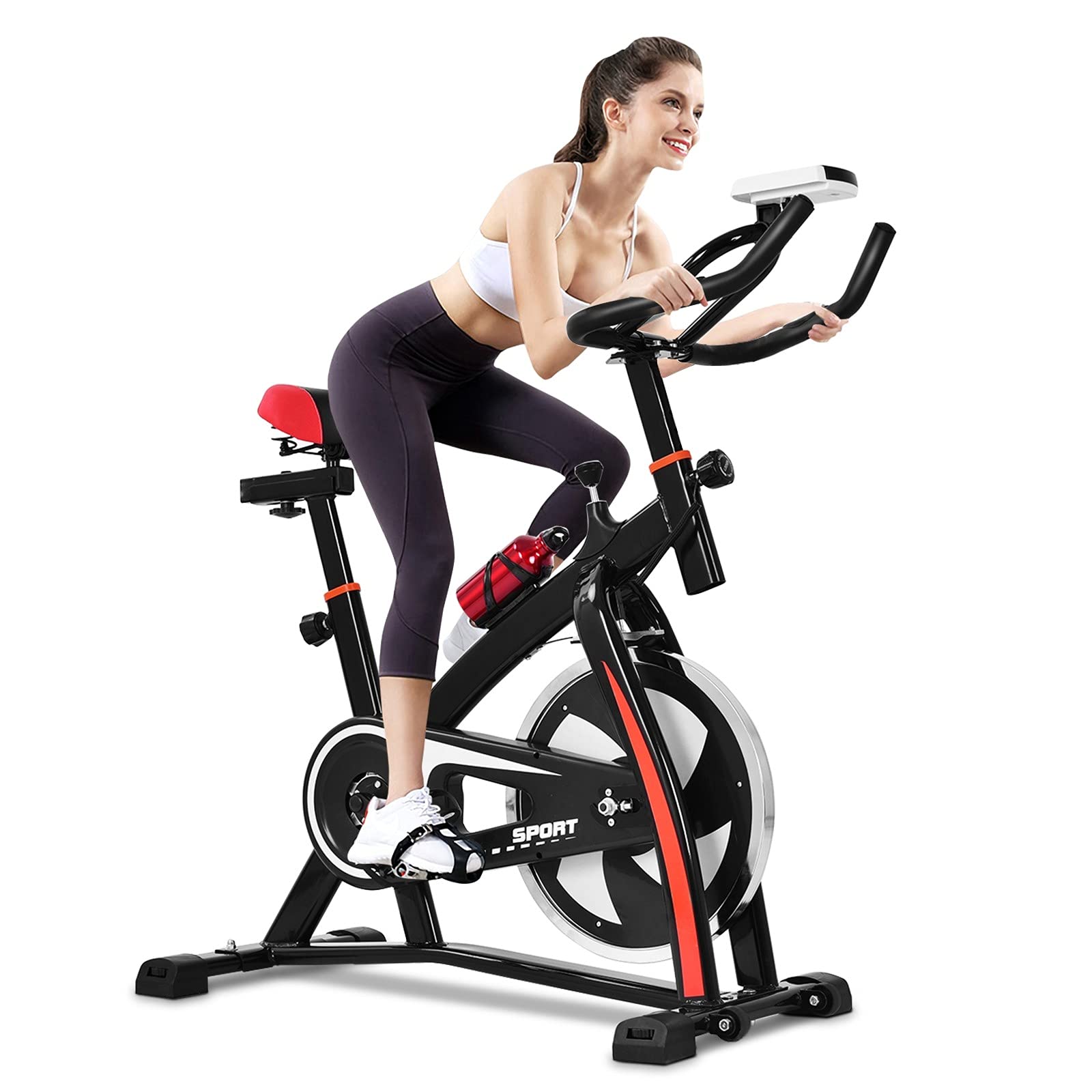 Best Indoor Cycling Bike for Home Workouts - Stationary Exercise Bike with LCD Display, Comfortable Seat Cushion & Water Bottle Holder - Perfect for Cardio Training, Weight Loss & Home Gym Fitness (Black)