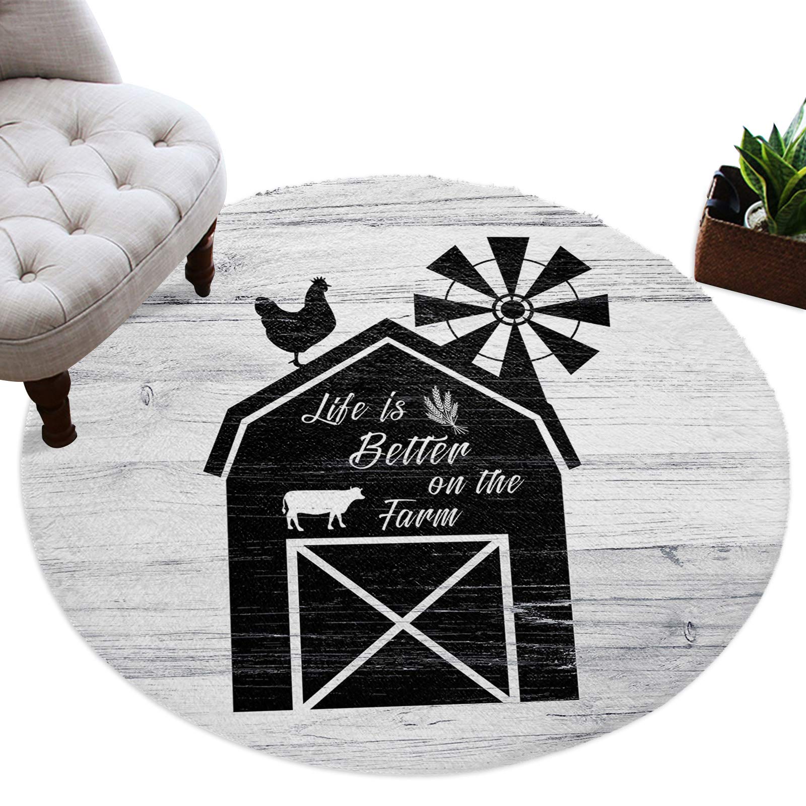 Soft Plush Round Shag Rug for Kids Room & Nursery - EWEET FARMHOUSE Grey 5ft Diameter Area Rug - Cozy Floor Carpet for Living Room, Bedroom, Modern Farmhouse Decor | Perfect for Playrooms, Dorm Rooms & Home Offices