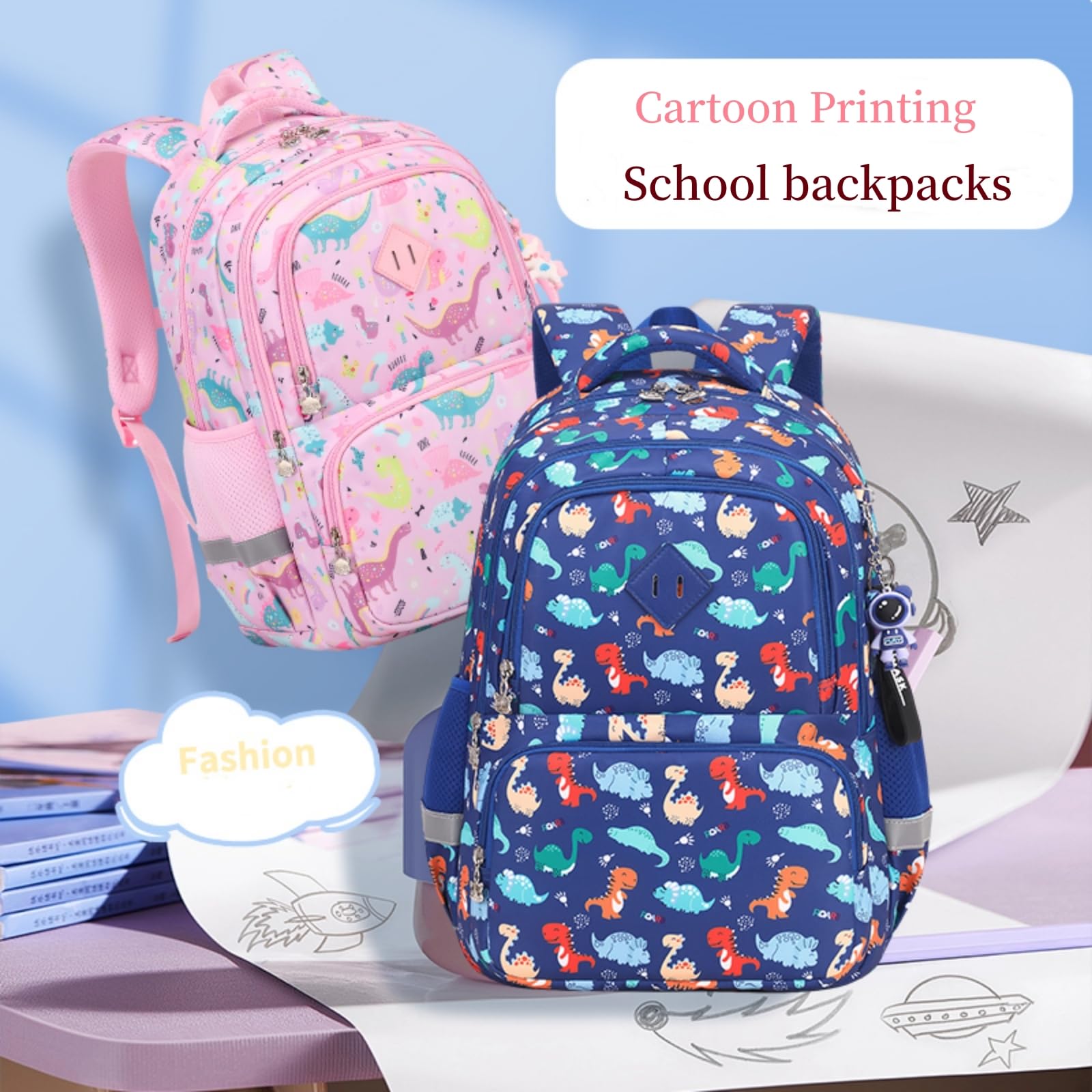 Dinosaur Print Backpack for Girls - Kids School Backpack with Multiple Pockets, Lightweight & Durable for Elementary Students (Pink) - Perfect for School, Travel & Daily Use