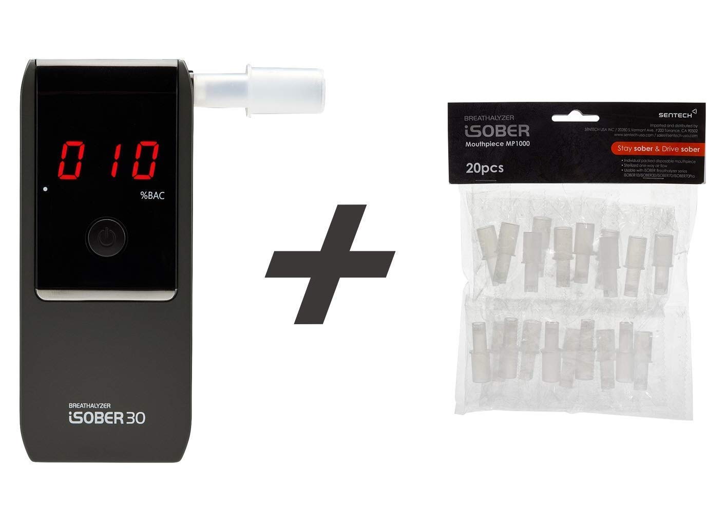 iSOBER 30 Professional Personal Breath Alcohol Tester with 20 Free Disposable Mouthpieces - Accurate Portable Breathalyzer for Home, Workplace & Road Safety Checks