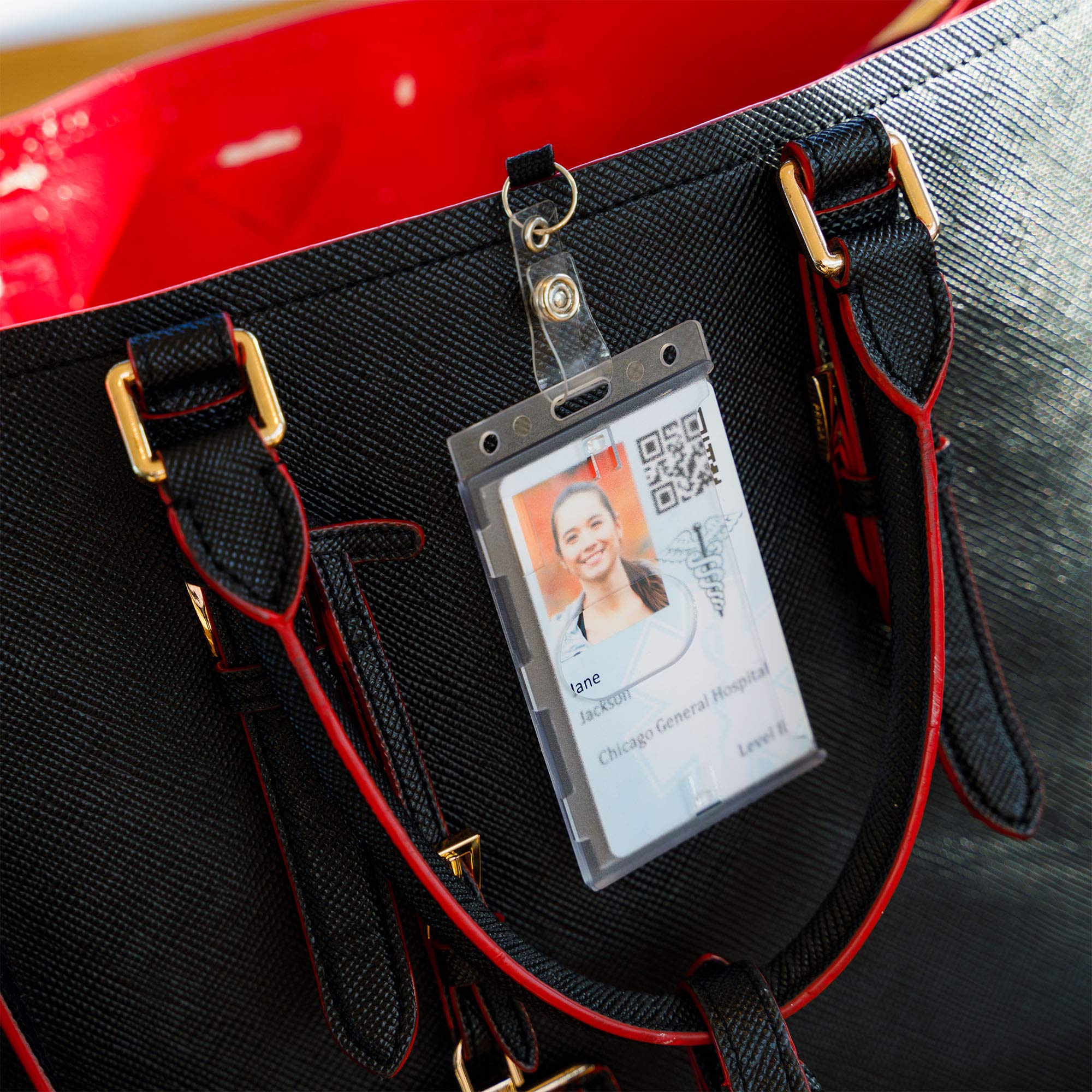 50 Pack Vertical ID Badge Holders - Secure RFID Credit Card Holder with Durable Materials, No Wear & Tear - Perfect for Offices, Schools, Events & Conventions